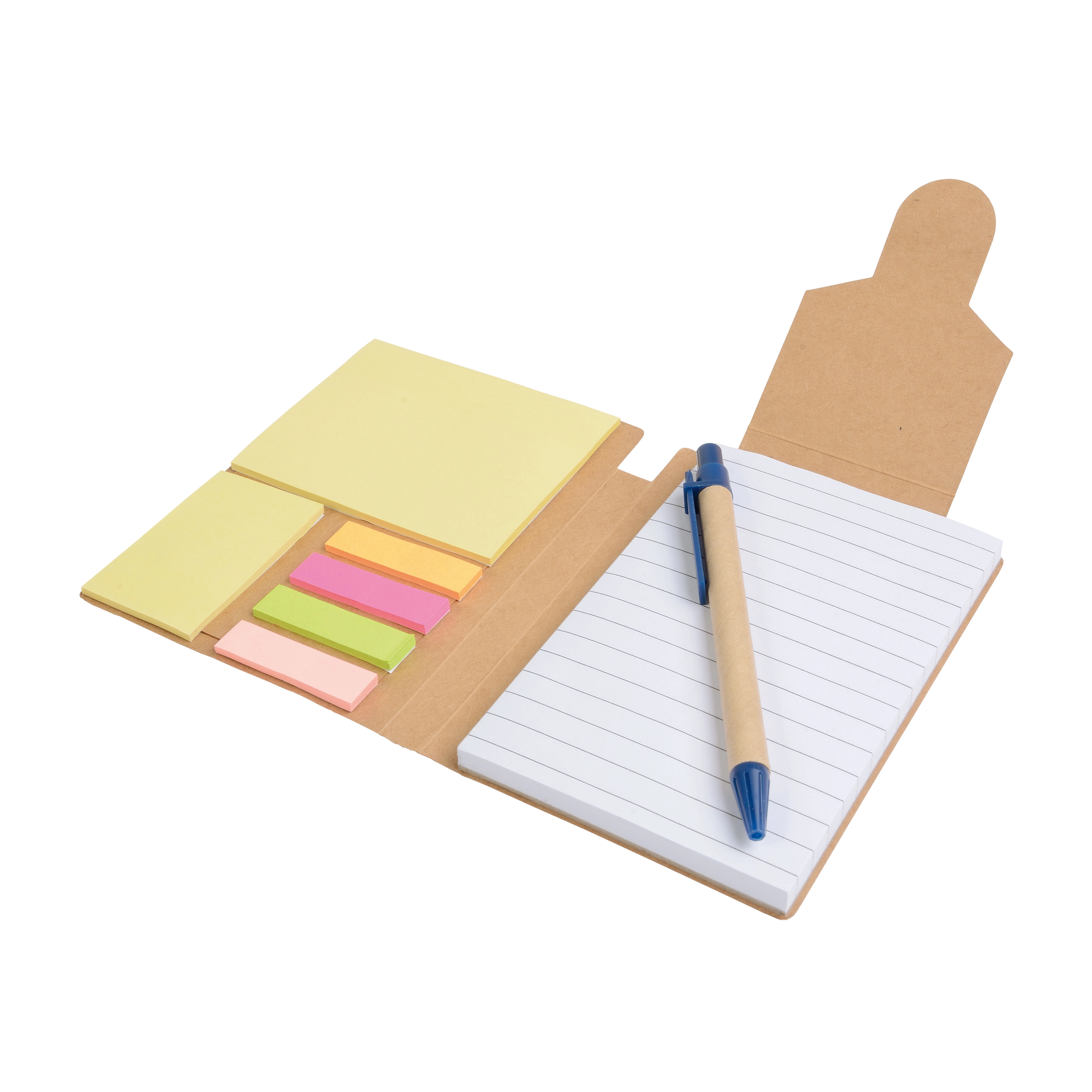 Immagine Block notes in carta riciclata, con penna in cartone e foglietti adesivi