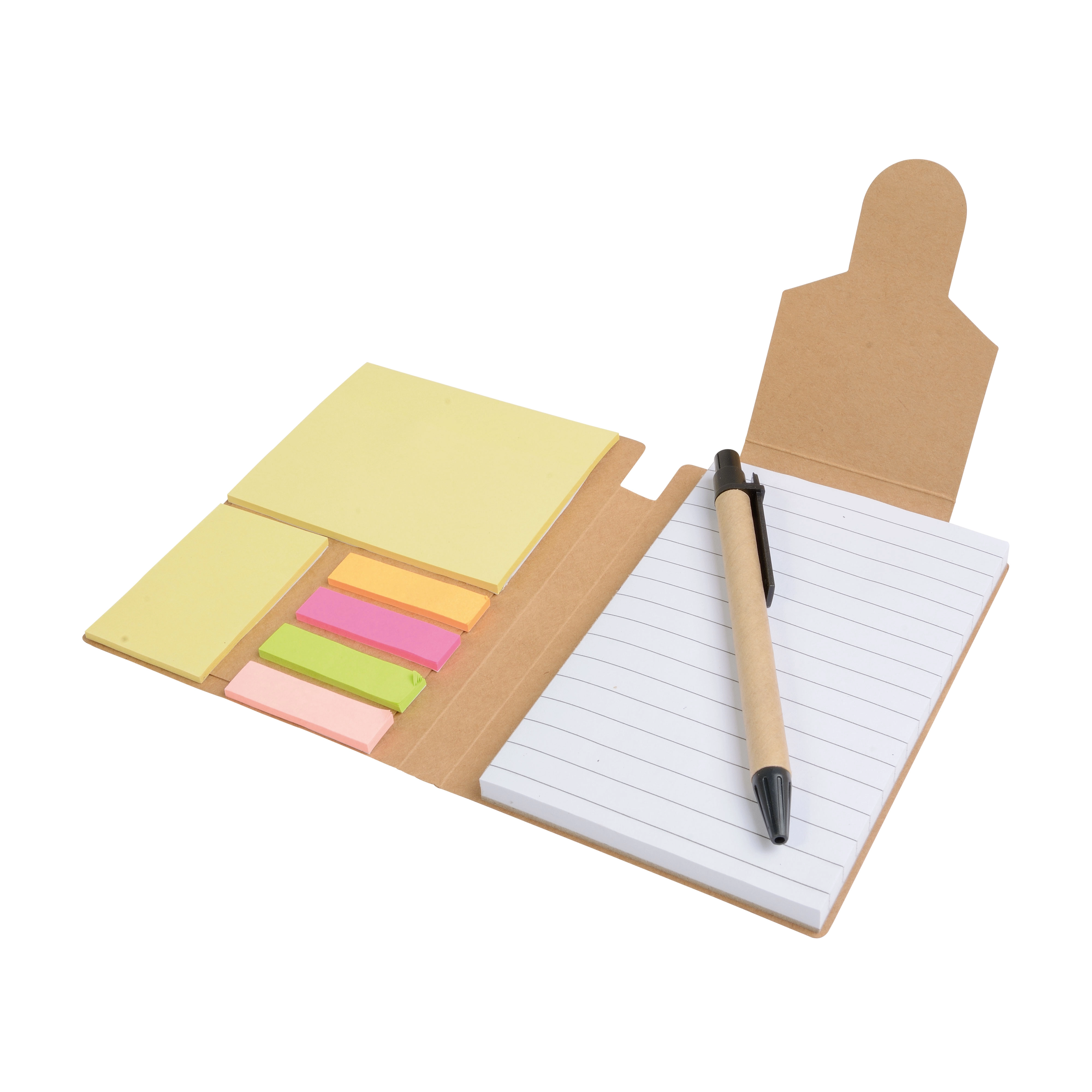 Immagine Block notes in carta riciclata, con penna in cartone e foglietti adesivi