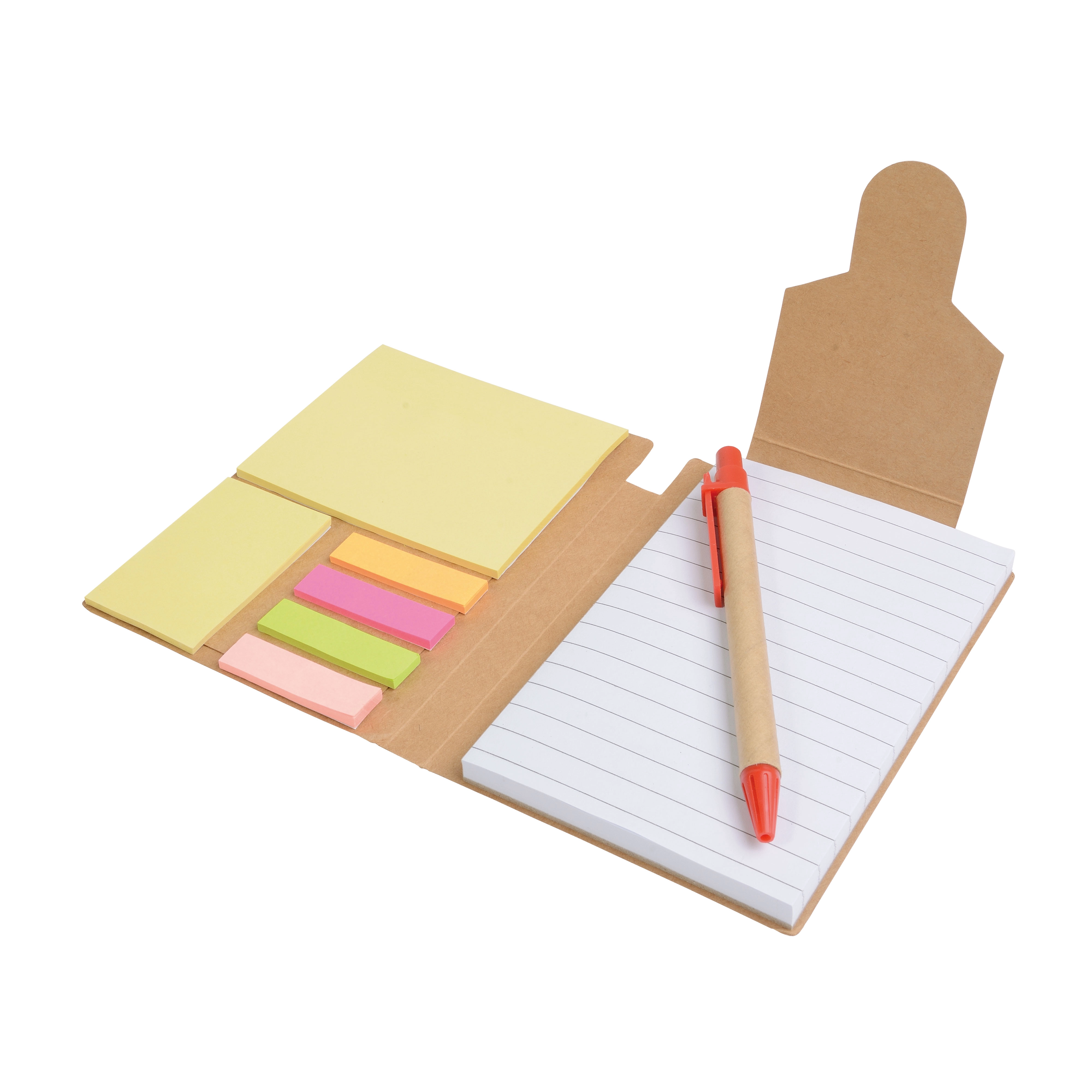 Immagine Block notes in carta riciclata, con penna in cartone e foglietti adesivi