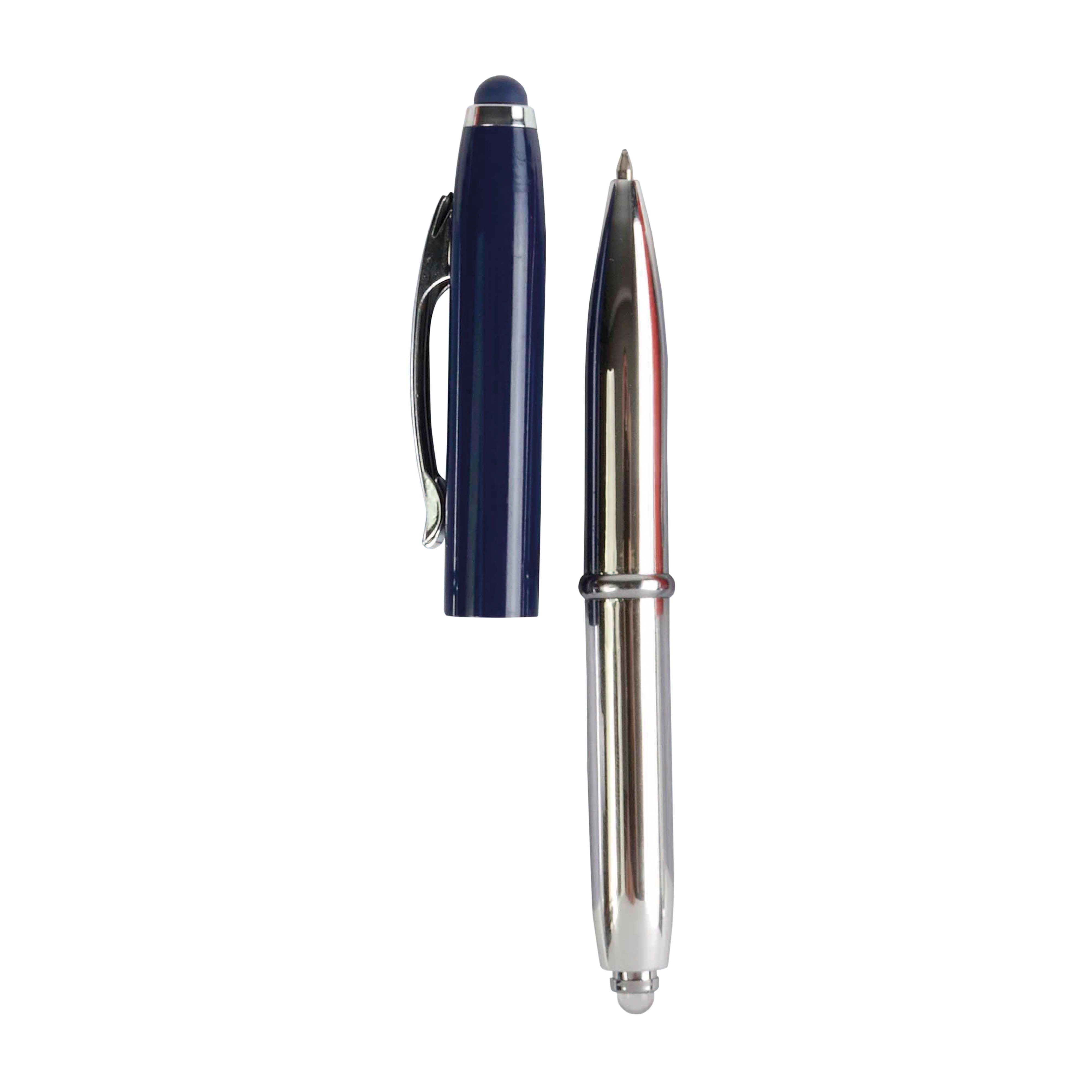 Immagine Mini penna in plastica color argento, con cappuccio e clip in metallo, con luce