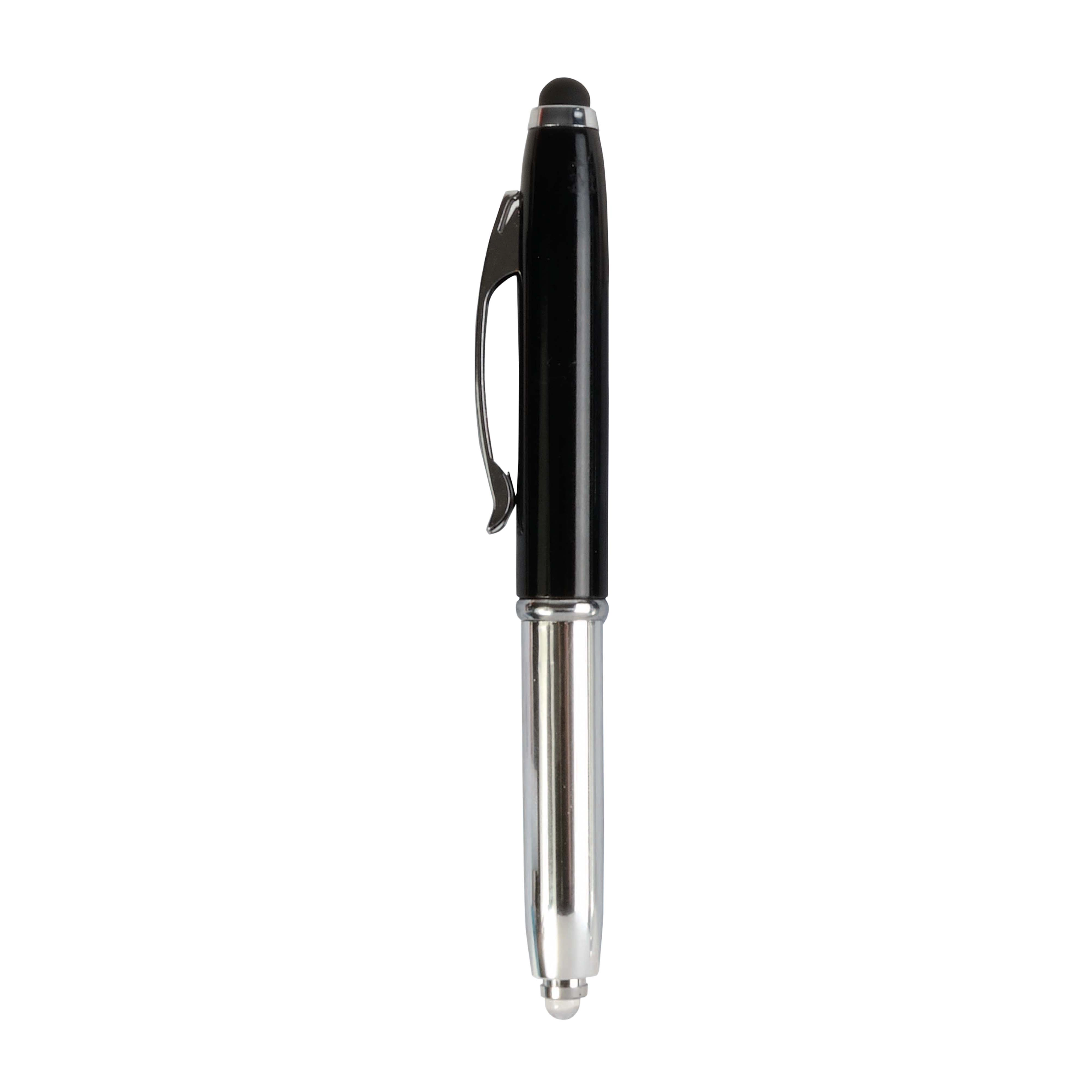 Immagine Mini penna in plastica color argento, con cappuccio e clip in metallo, con luce