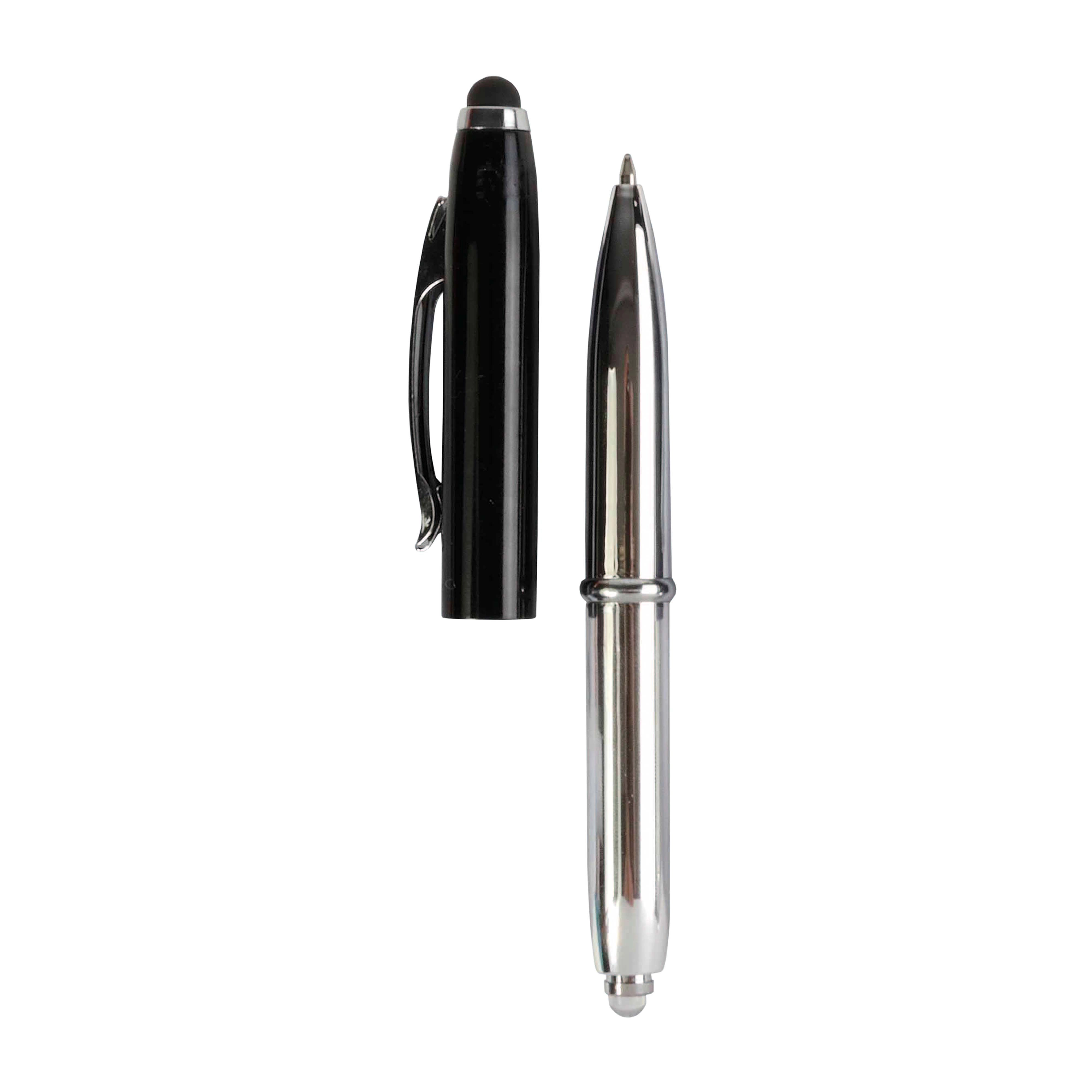 Immagine Mini penna in plastica color argento, con cappuccio e clip in metallo, con luce