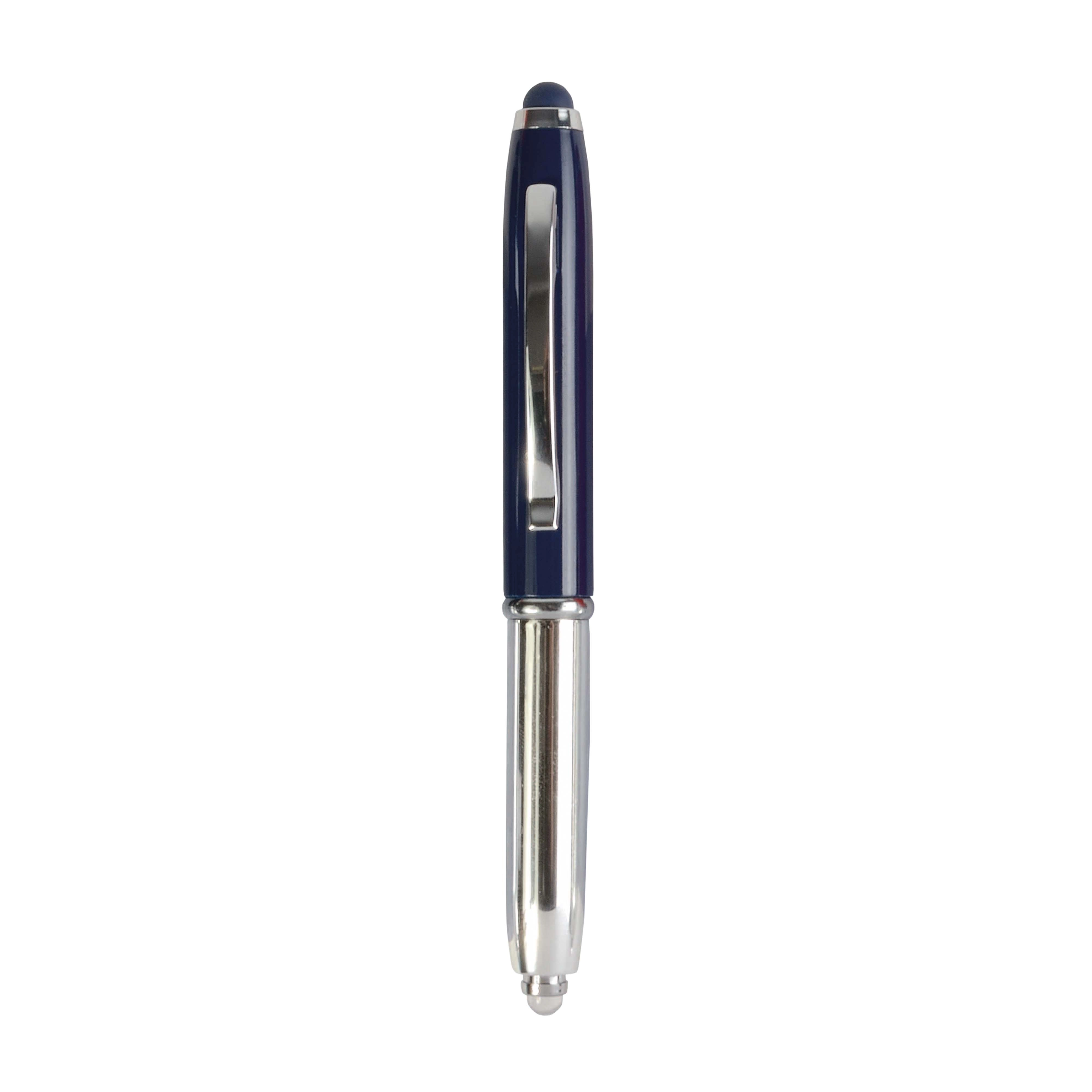 Immagine Mini penna in plastica color argento, con cappuccio e clip in metallo, con luce