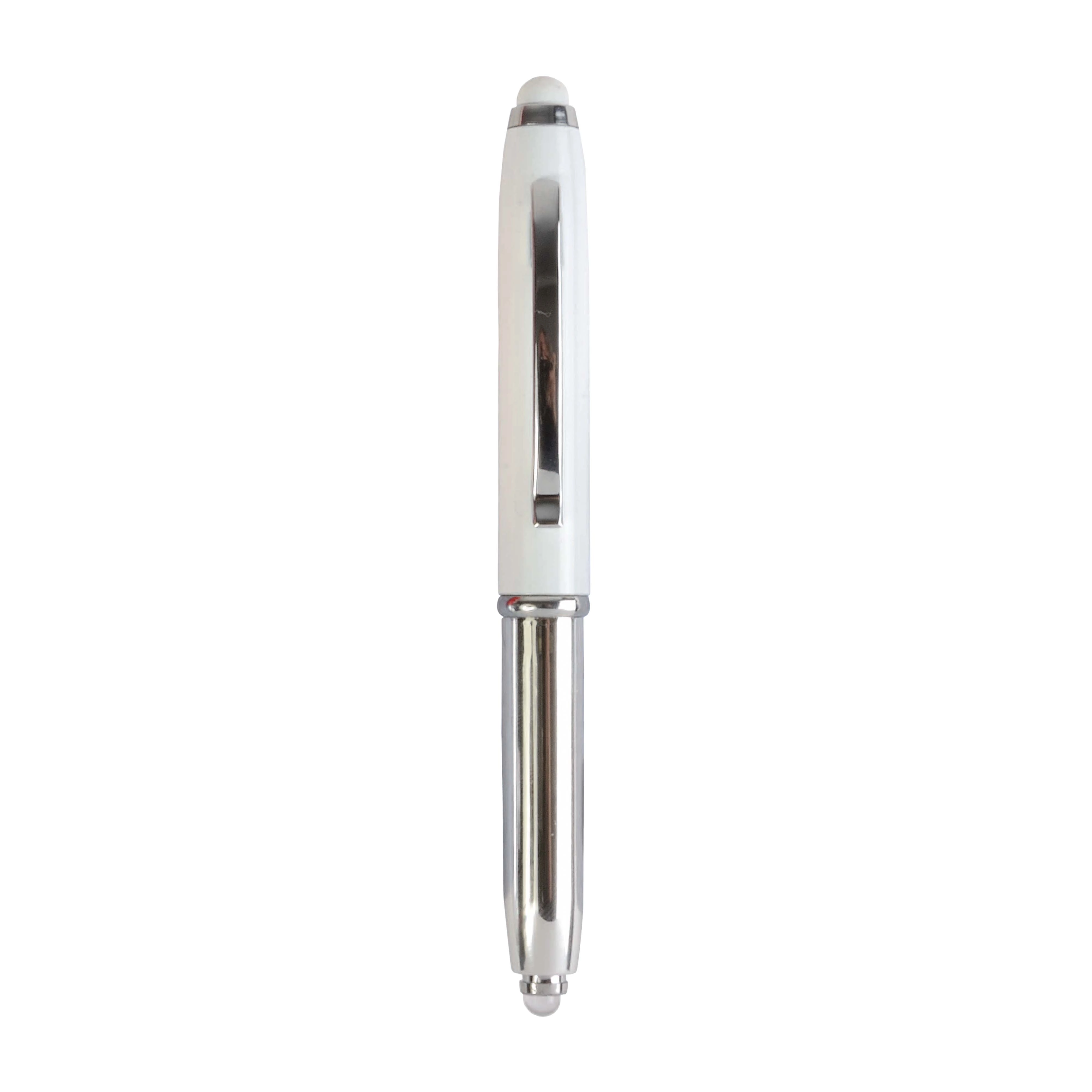 Immagine Mini penna in plastica color argento, con cappuccio e clip in metallo, con luce