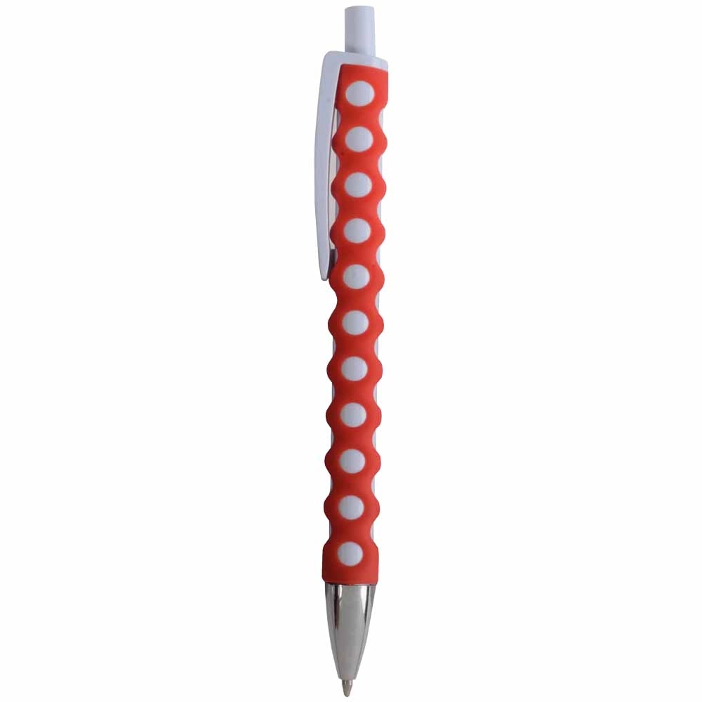 Immagine Penna a scatto in plastica con fusto, clip e pulsante bianchi, rivestimento gommato
