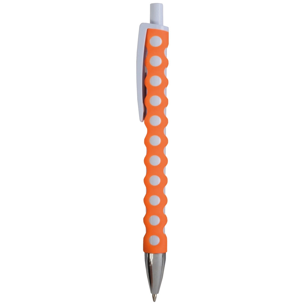 Immagine Penna a scatto in plastica con fusto, clip e pulsante bianchi, rivestimento gommato