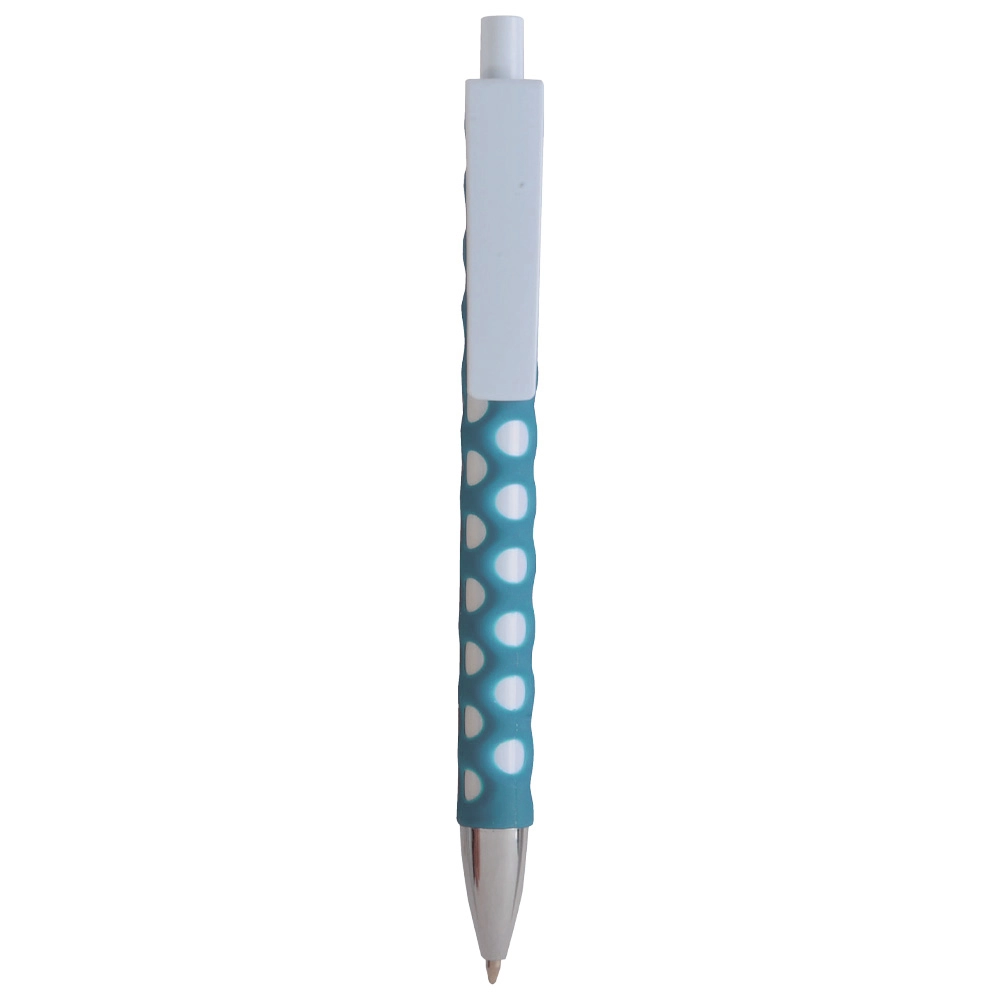 Immagine Penna a scatto in plastica con fusto, clip e pulsante bianchi, rivestimento gommato