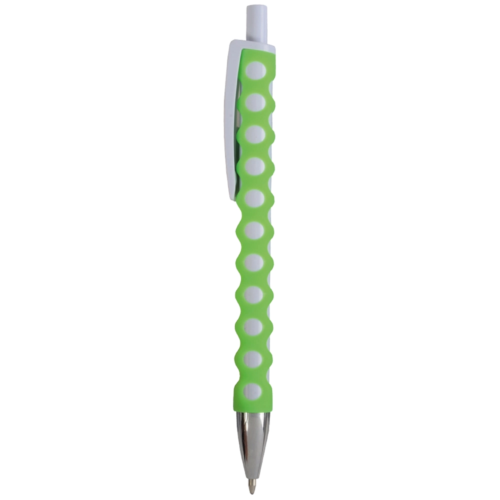 Immagine Penna a scatto in plastica con fusto, clip e pulsante bianchi, rivestimento gommato