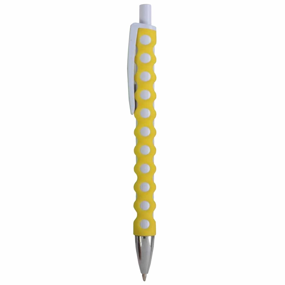 Immagine Penna a scatto in plastica con fusto, clip e pulsante bianchi, rivestimento gommato