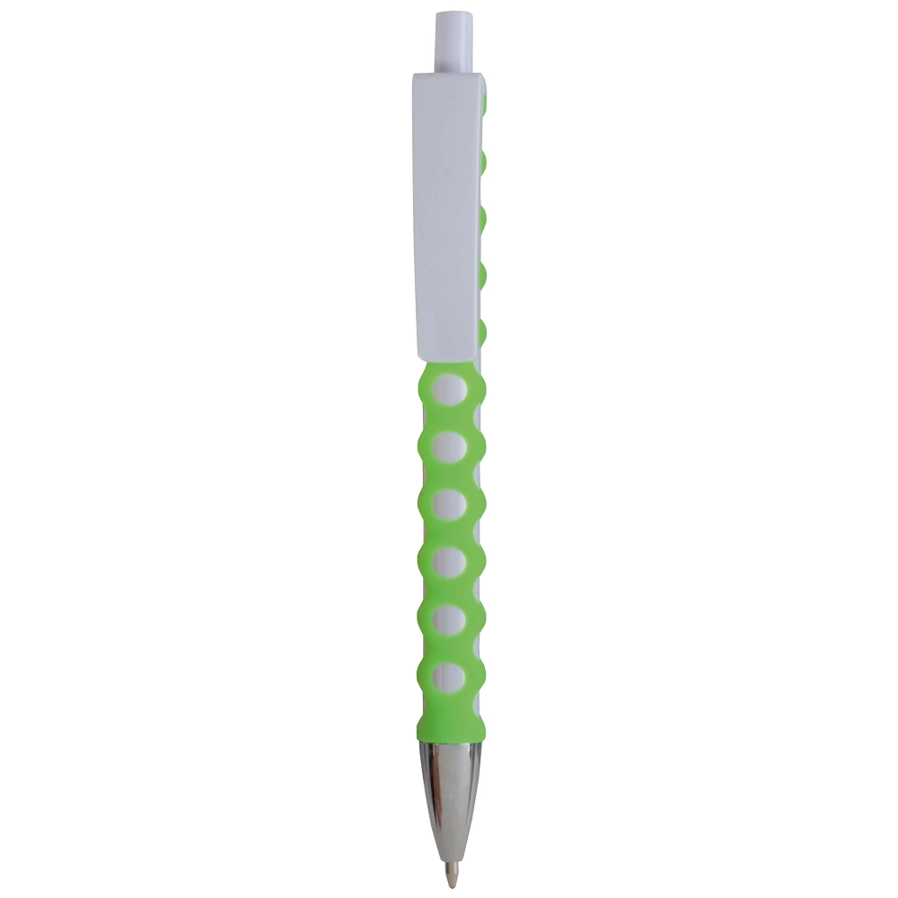 Immagine Penna a scatto in plastica con fusto, clip e pulsante bianchi, rivestimento gommato