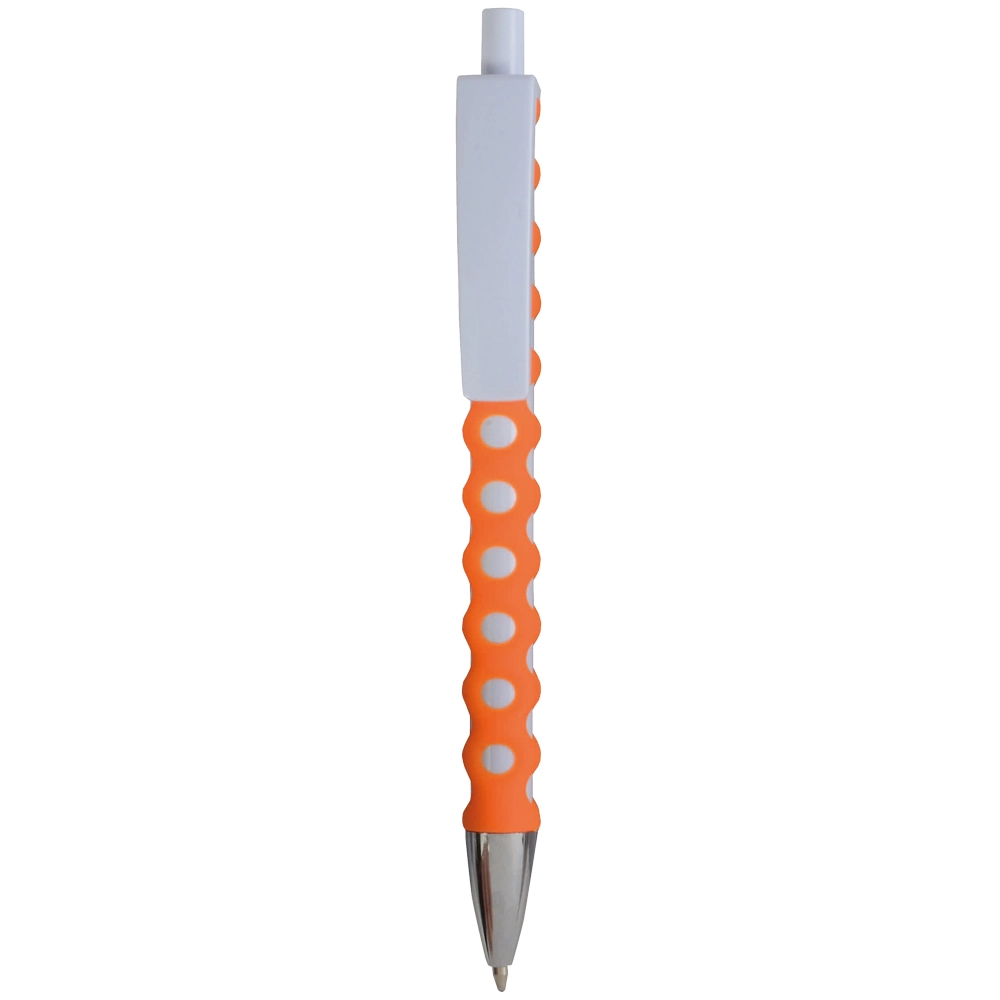 Immagine Penna a scatto in plastica con fusto, clip e pulsante bianchi, rivestimento gommato
