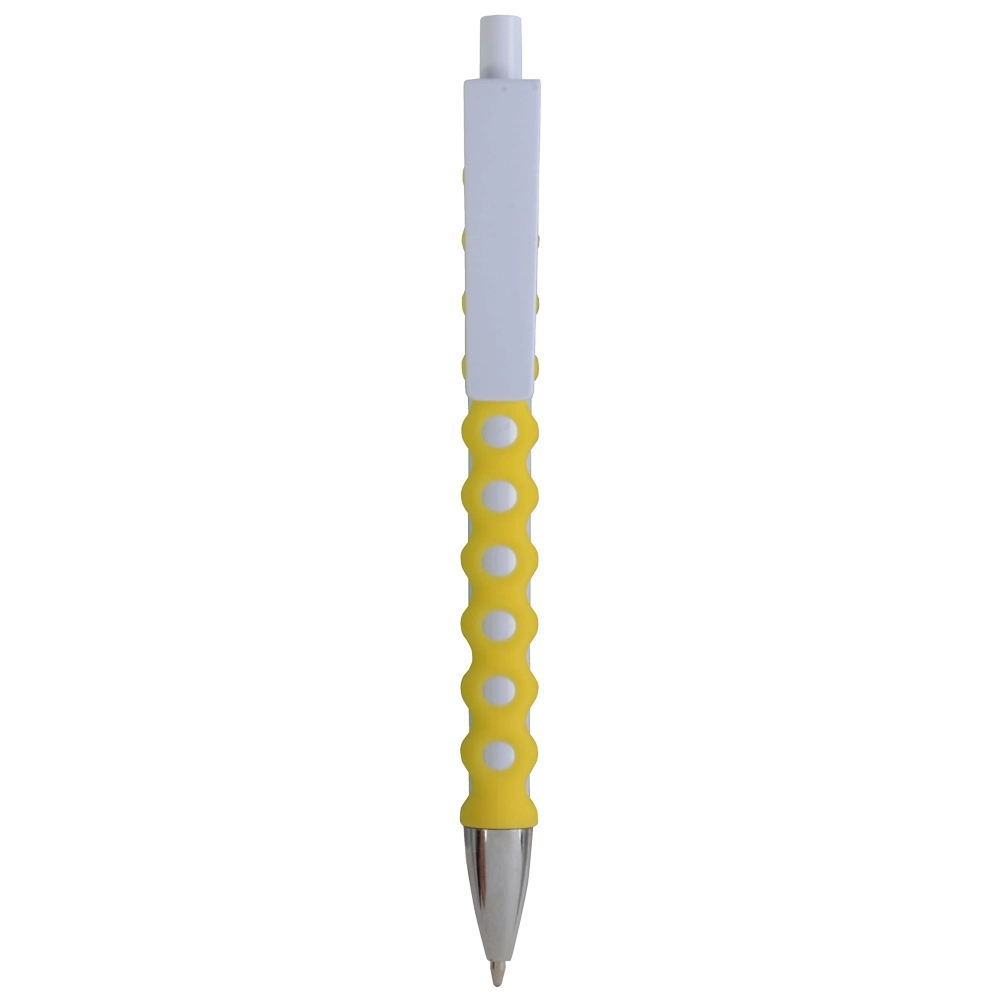 Immagine Penna a scatto in plastica con fusto, clip e pulsante bianchi, rivestimento gommato