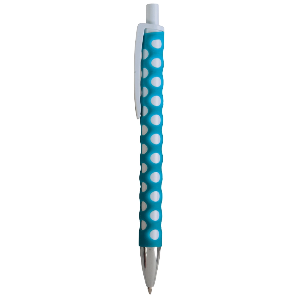 Immagine Penna a scatto in plastica con fusto, clip e pulsante bianchi, rivestimento gommato