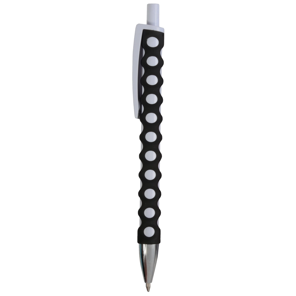 Immagine Penna a scatto in plastica con fusto, clip e pulsante bianchi, rivestimento gommato