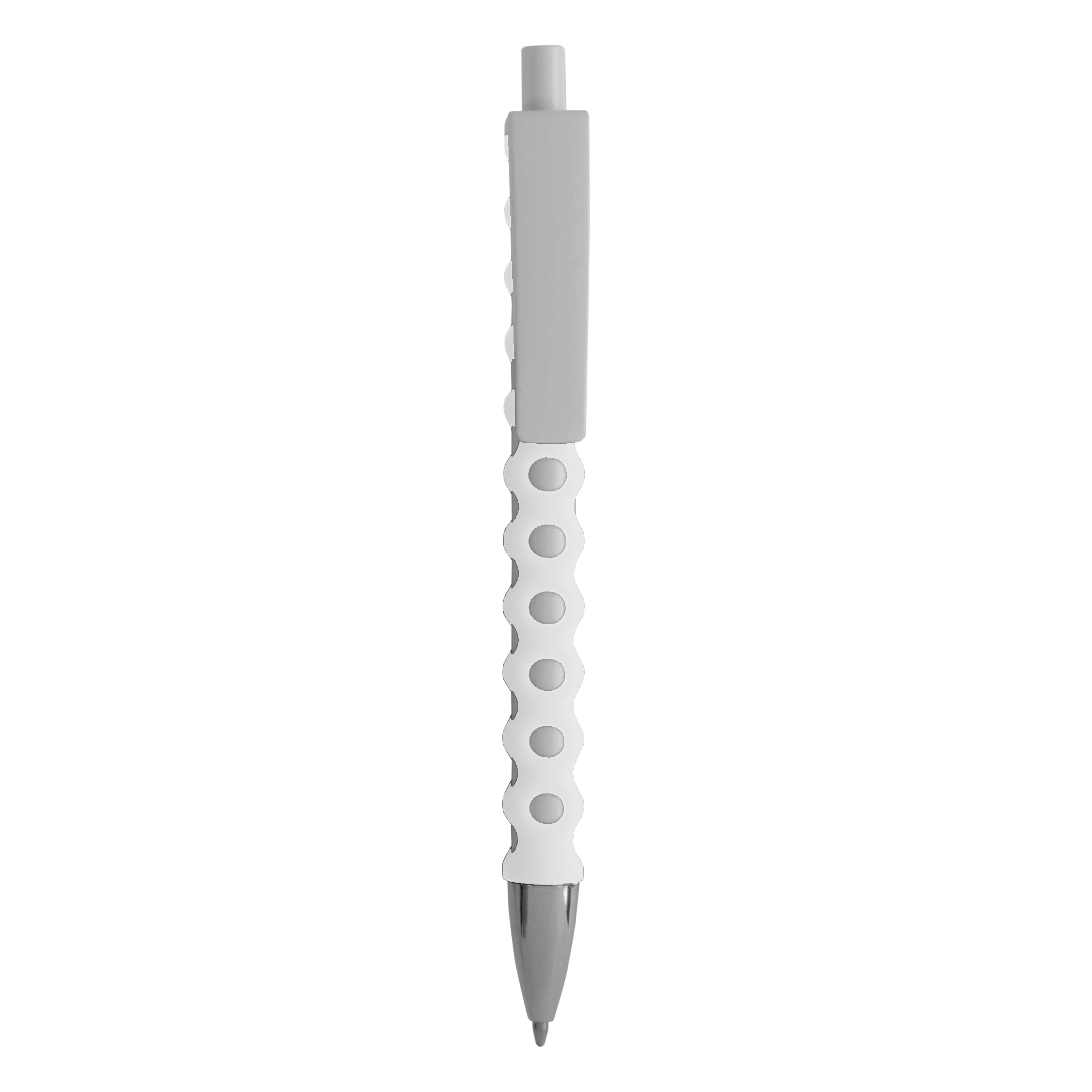 Immagine Penna a scatto in plastica con fusto, clip e pulsante bianchi, rivestimento gommato