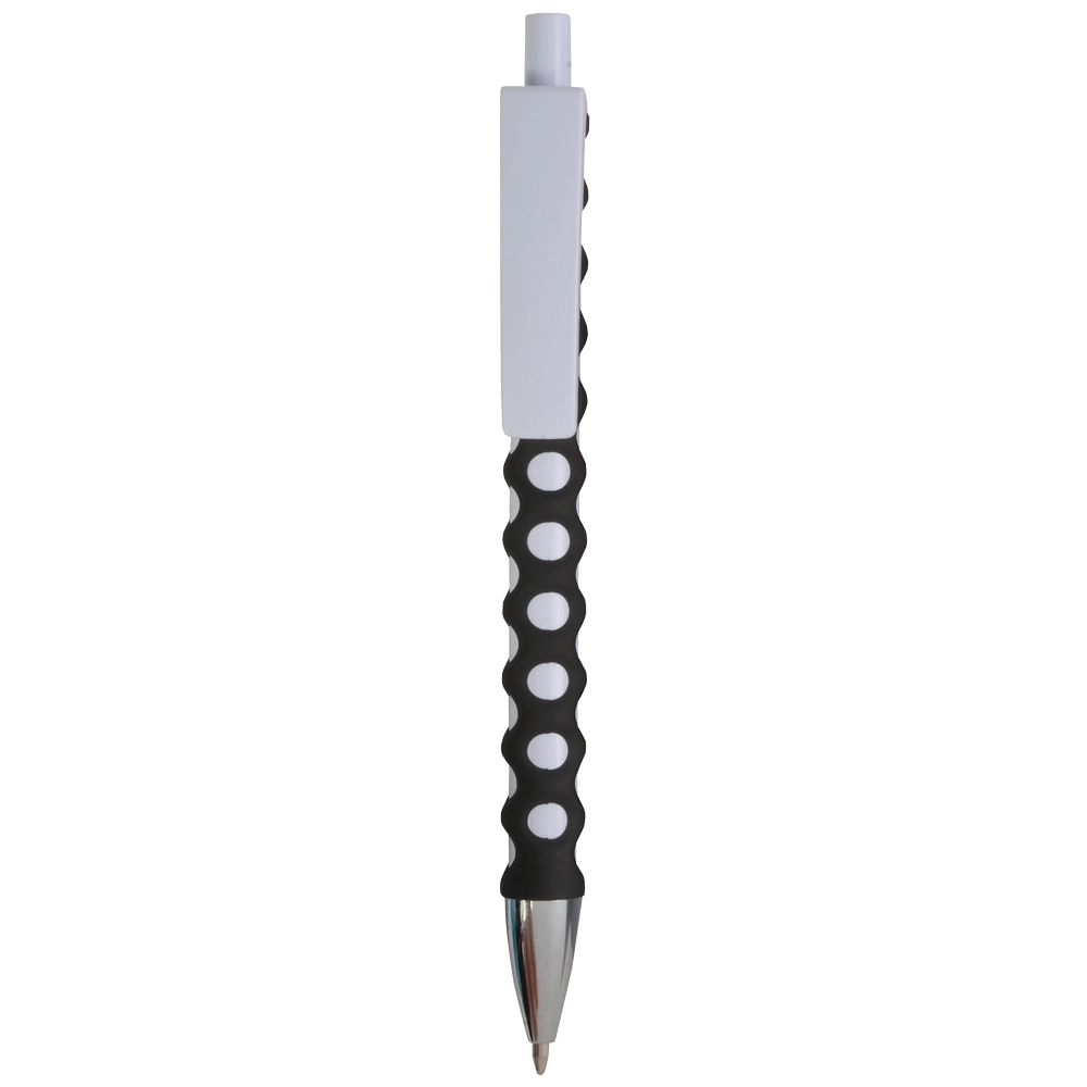 Immagine Penna a scatto in plastica con fusto, clip e pulsante bianchi, rivestimento gommato