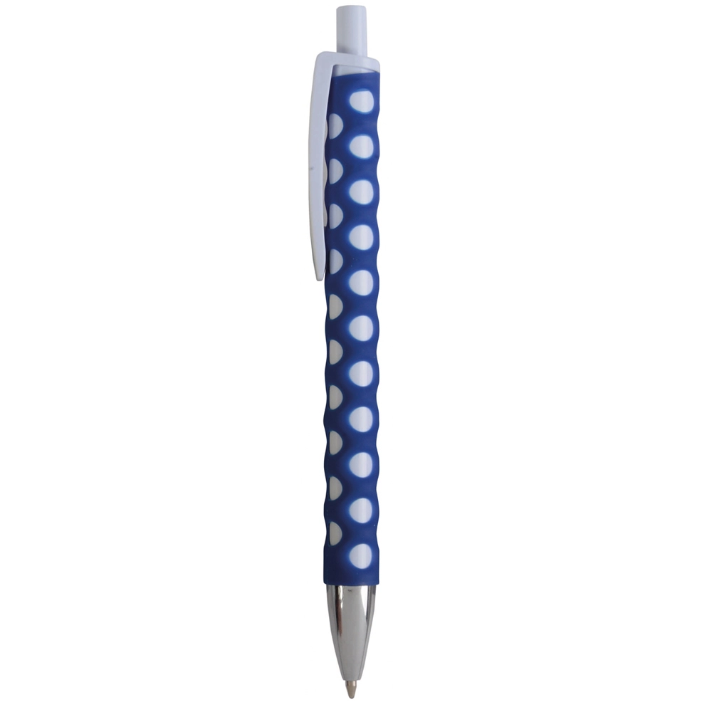 Immagine Penna a scatto in plastica con fusto, clip e pulsante bianchi, rivestimento gommato