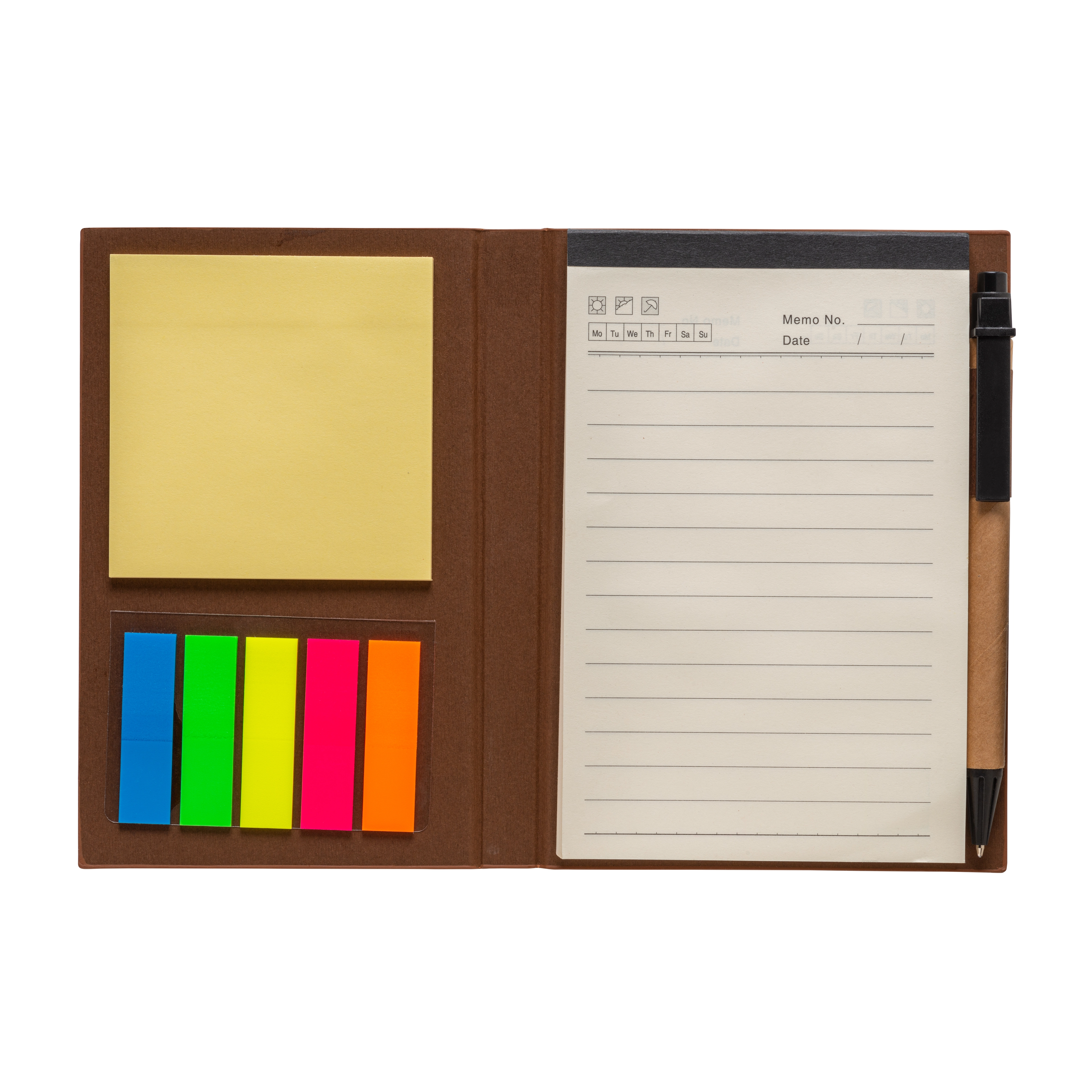 Immagine Block Notes in cartoncino con elastico colorato, penna, fogli a righe (70 pag.) e fogliett