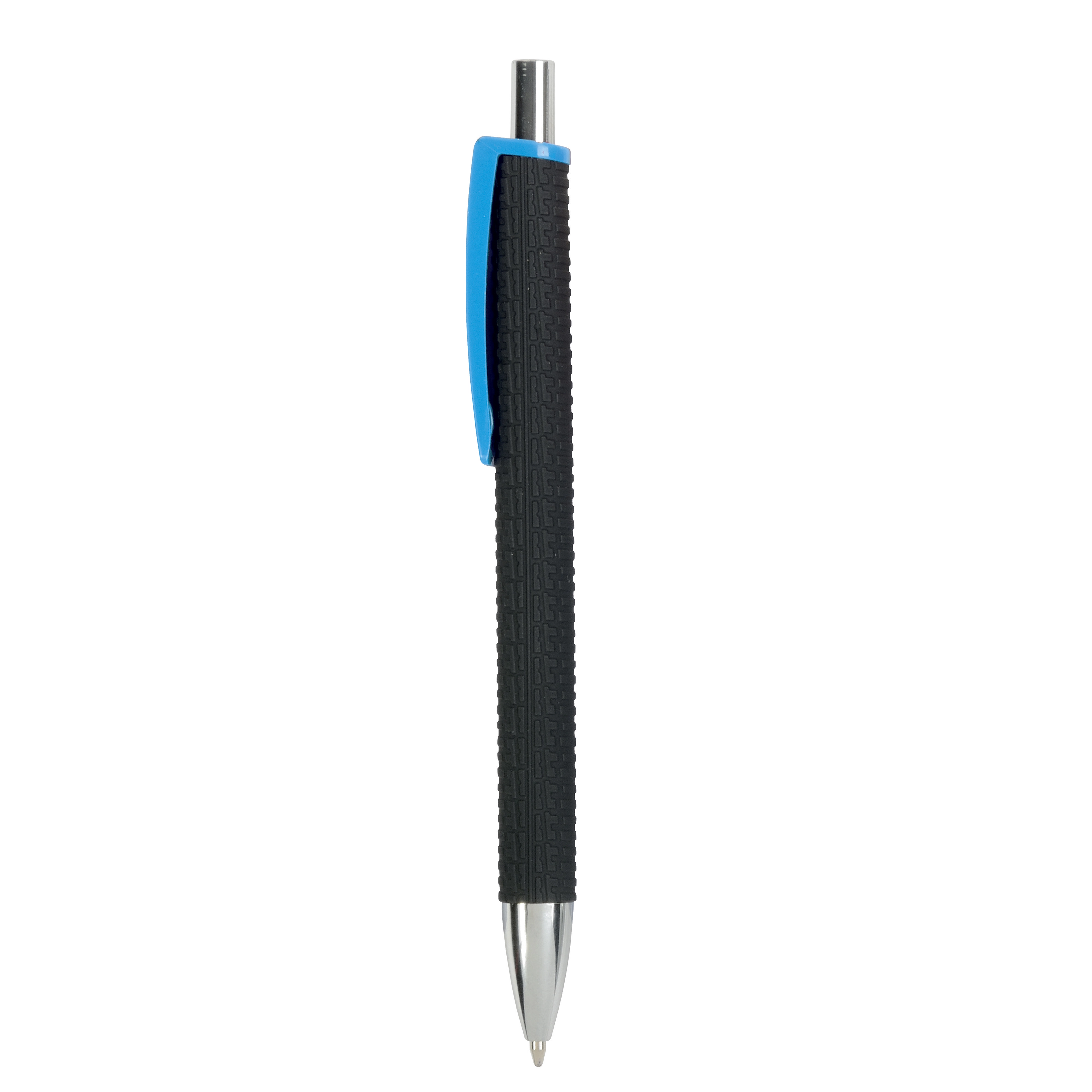 Immagine Penna a scatto in plastica con fusto gommato effetto pneumatico nero, con clip larga