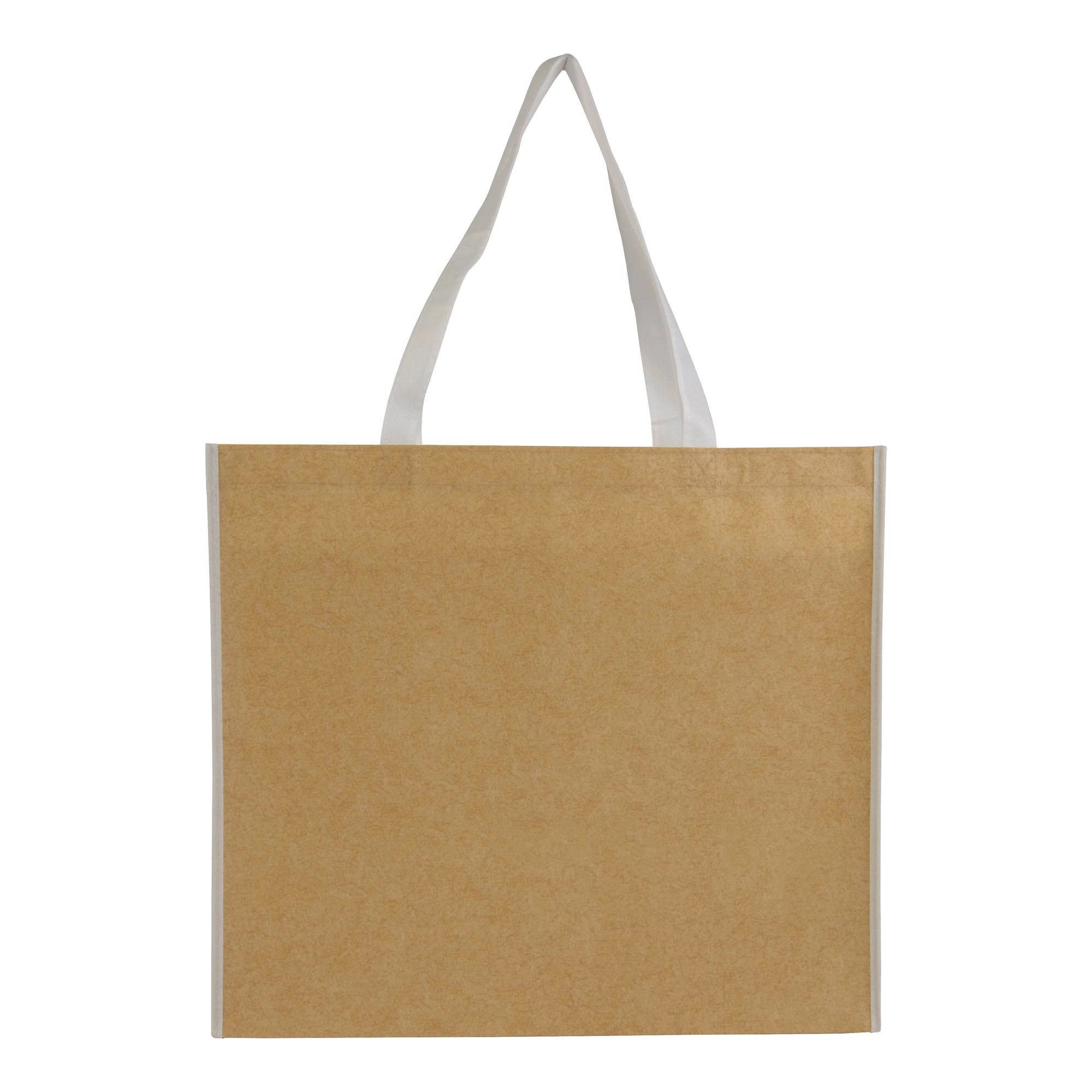 Immagine Shopper con soffietto in TNT laminato, manici lunghi a nastro colorati