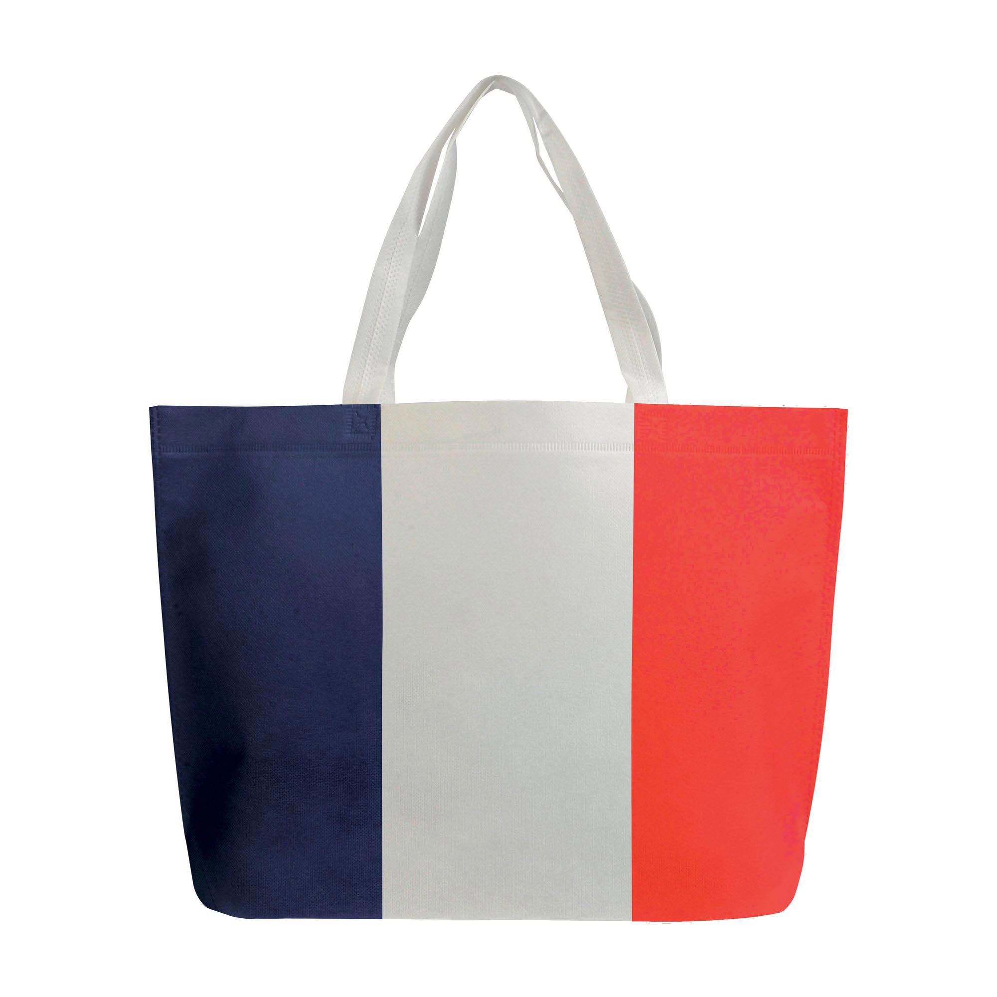 Immagine Shopper in TNT termosaldato con stampa tricolore, soffietto alla base e manici lunghi