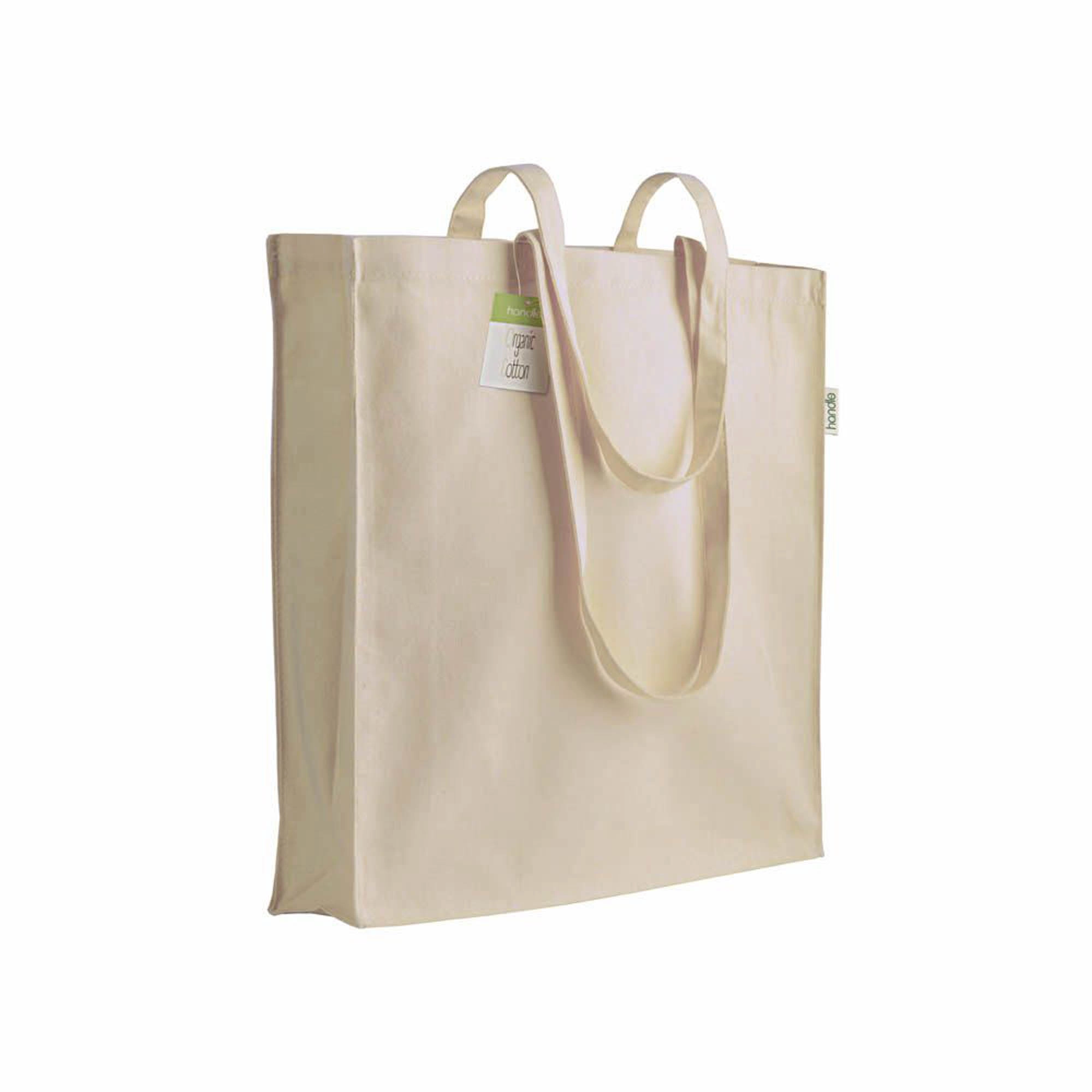 Immagine Shopper con soffietto in cotone biologico 140 g/m2, manici lunghi