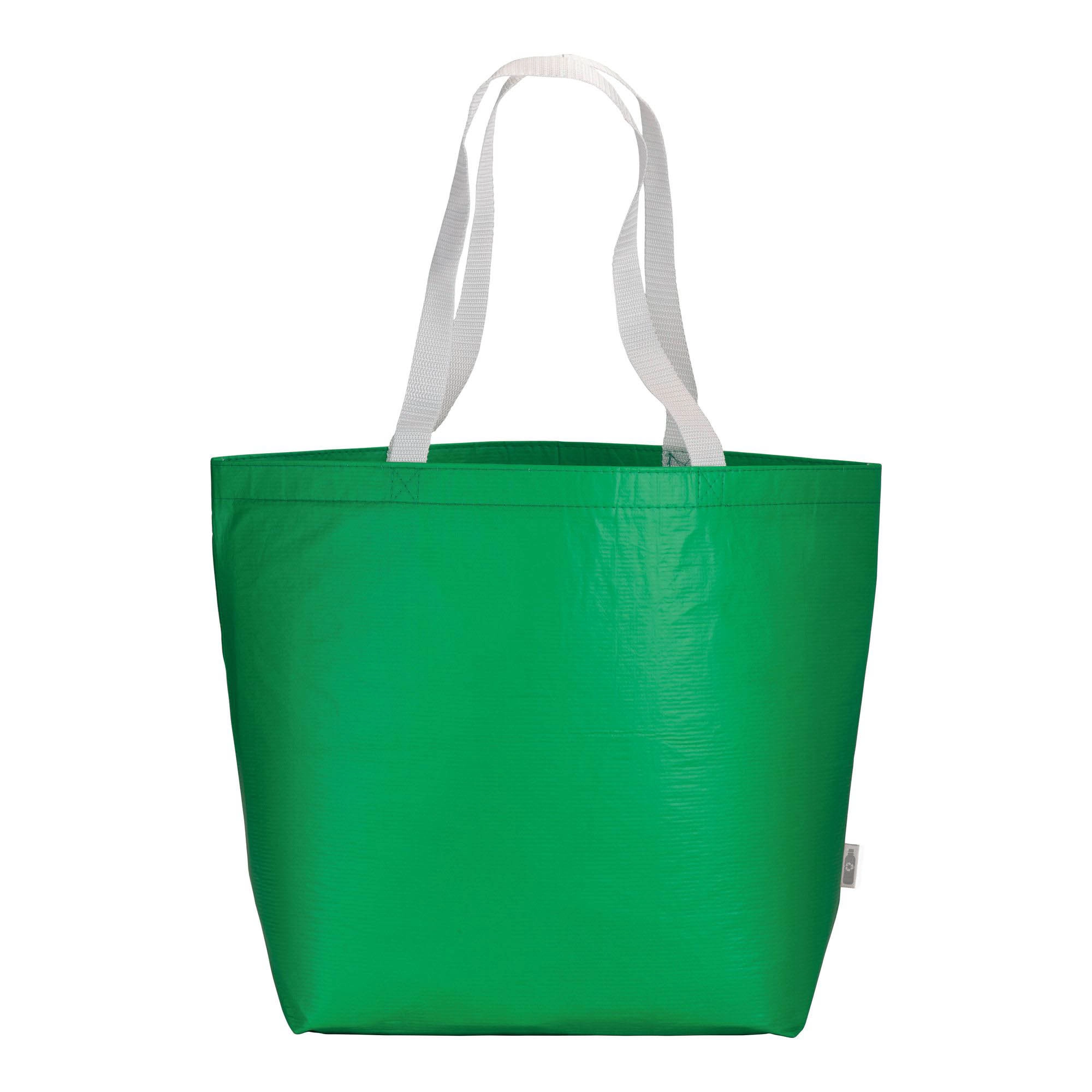 Immagine Shopper in R-PET laminato con soffietto alla base - manici lunghi in poliestere