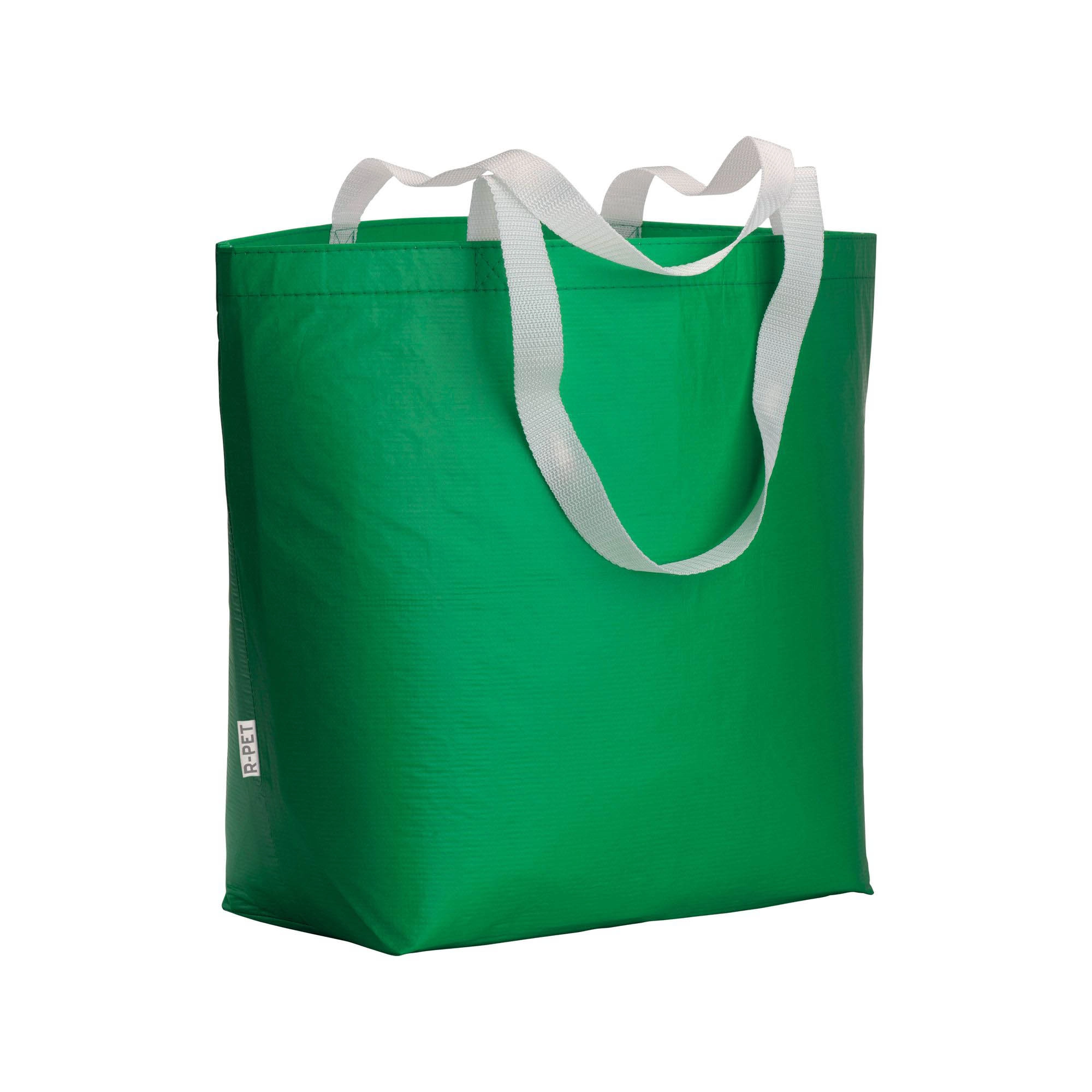 Immagine Shopper in R-PET laminato con soffietto alla base - manici lunghi in poliestere
