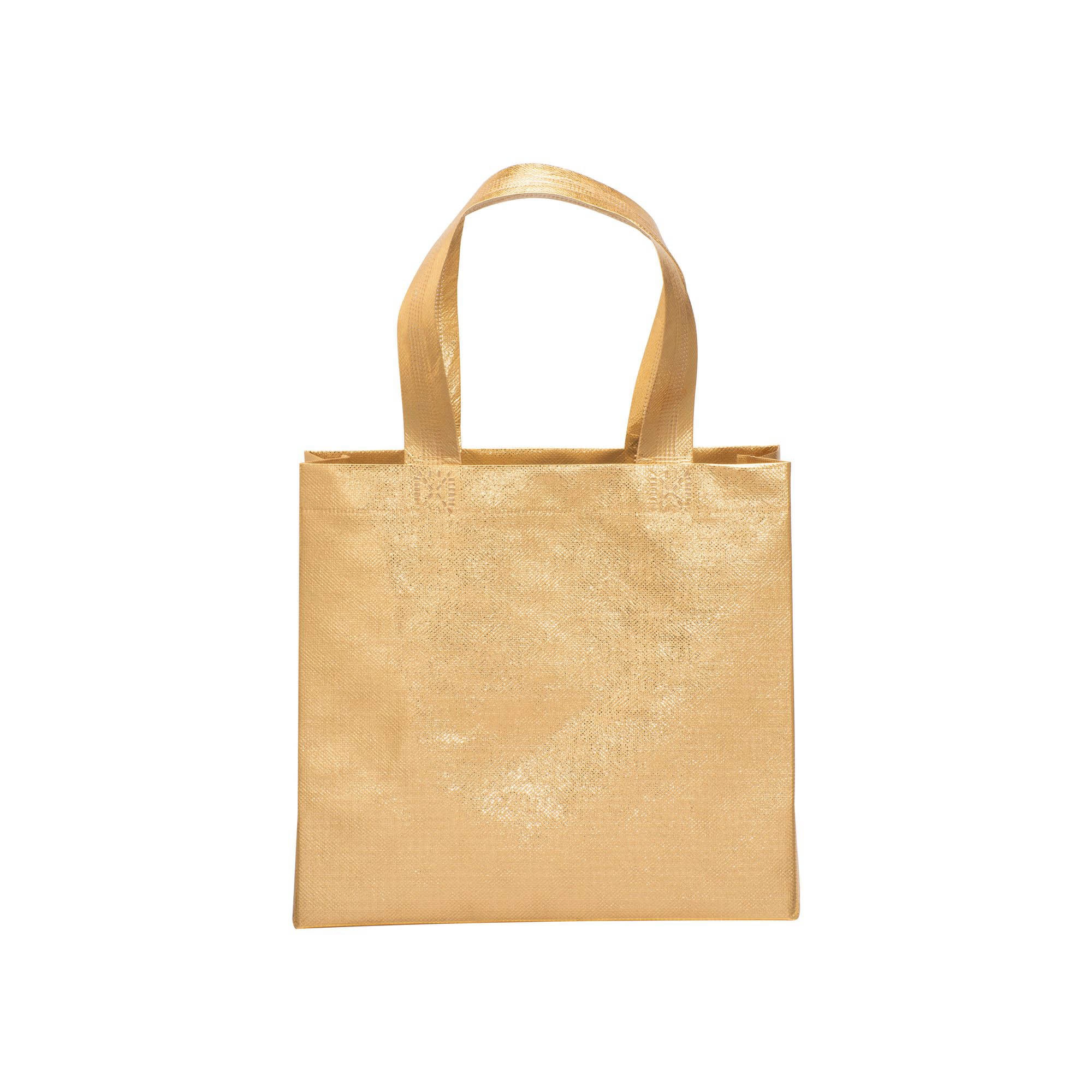 Immagine Mini shopper in TNT laminato metallizzata, manici corti e soffietto
