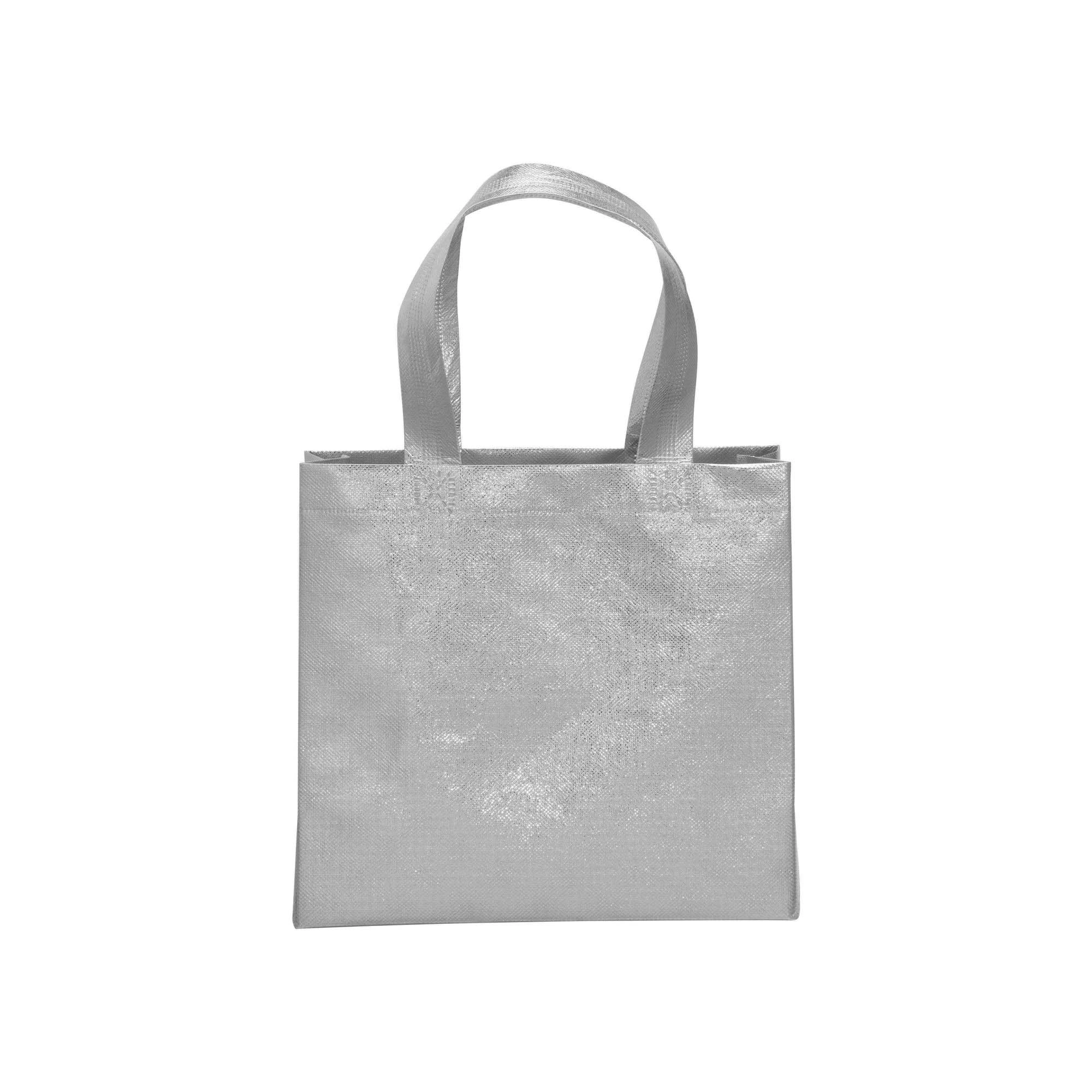 Immagine Mini shopper in TNT laminato metallizzata, manici corti e soffietto