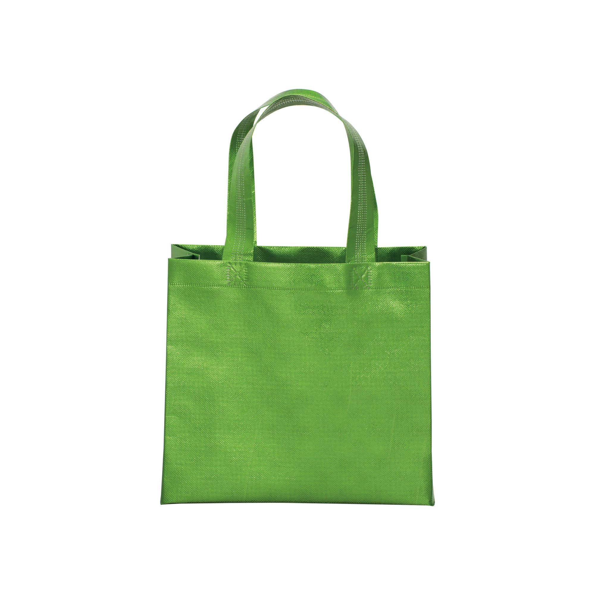 Immagine Mini shopper in TNT laminato metallizzata, manici corti e soffietto