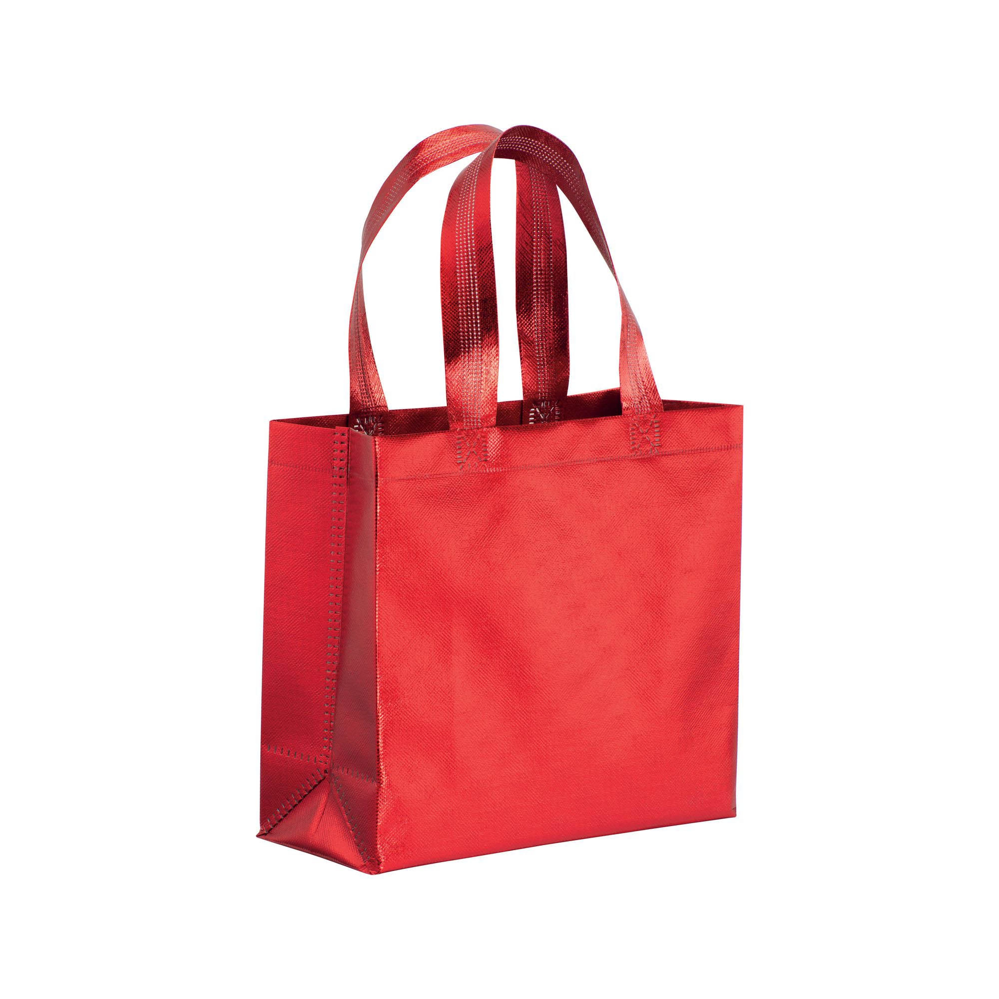 Immagine Mini shopper in TNT laminato metallizzata, manici corti e soffietto