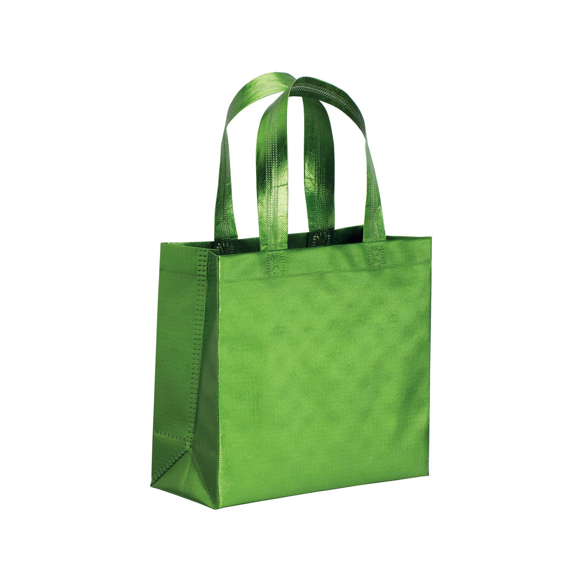 Immagine Mini shopper in TNT laminato metallizzata, manici corti e soffietto