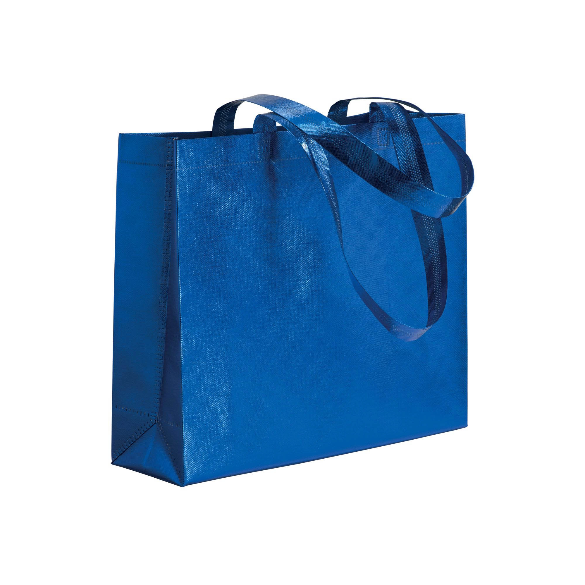 Immagine Shopper in TNT laminato metallizzata, manici lunghi e soffietto