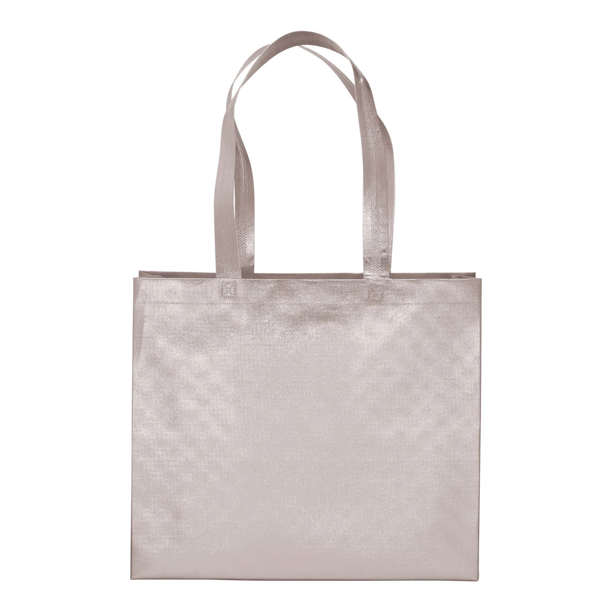 Immagine Shopper in TNT laminato metallizzata, manici lunghi e soffietto