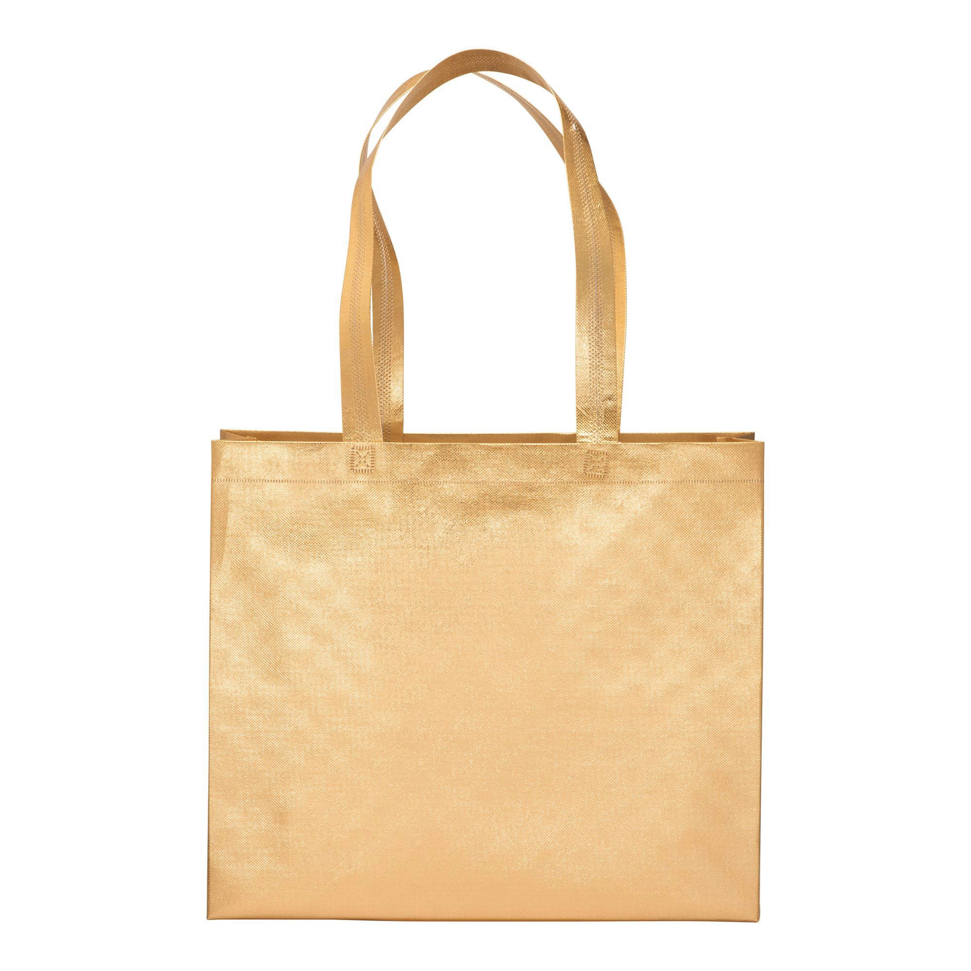 Immagine Shopper in TNT laminato metallizzata, manici lunghi e soffietto