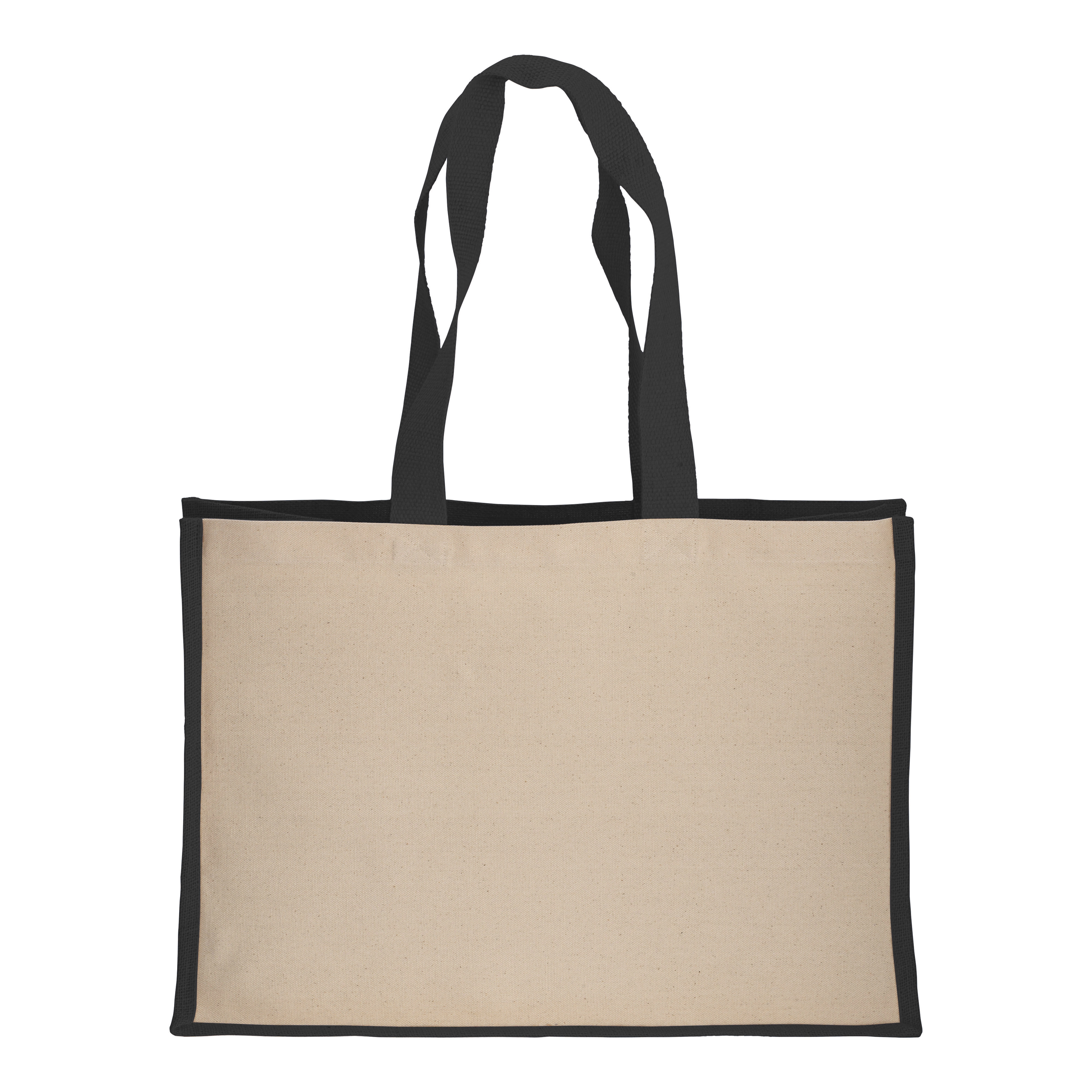 Immagine Shopper in cotone 280 g/m2 con soffietto dettagli in juta, manici lunghi