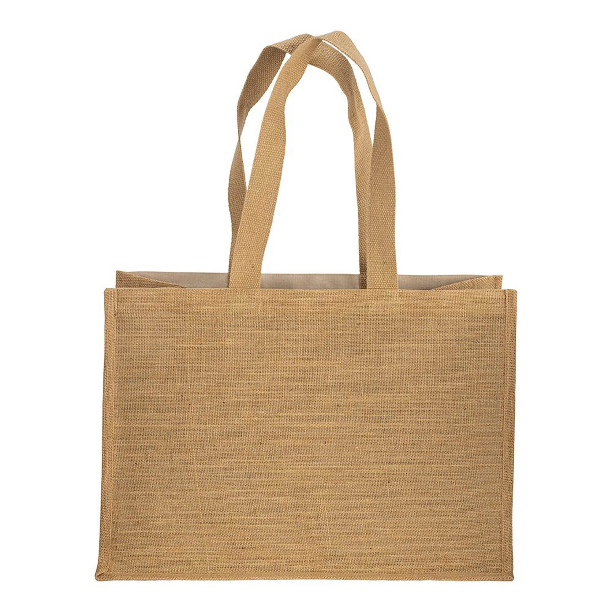 Immagine Shopper in cotone 280 g/m2 con soffietto dettagli in juta, manici lunghi