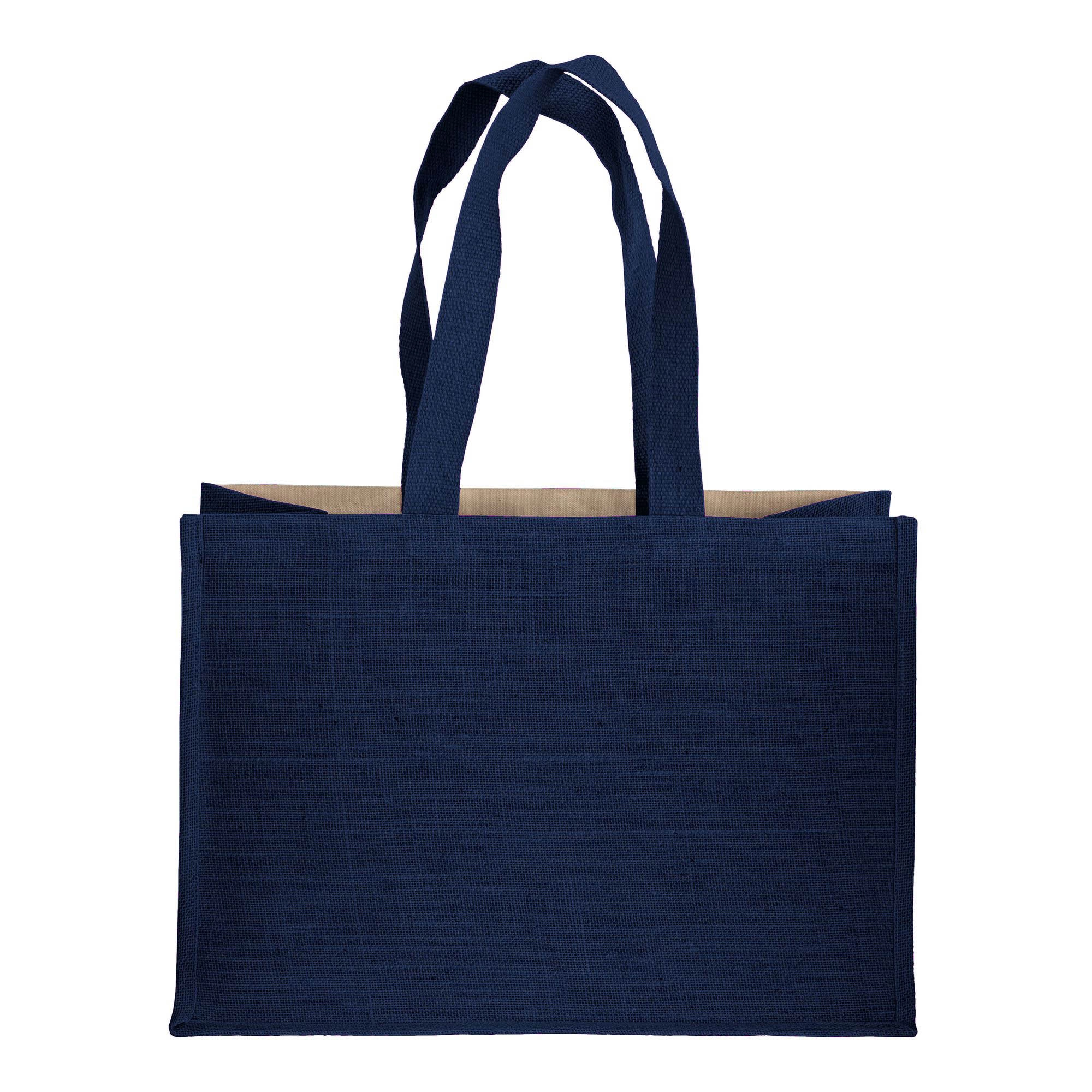Immagine Shopper in cotone 280 g/m2 con soffietto dettagli in juta, manici lunghi