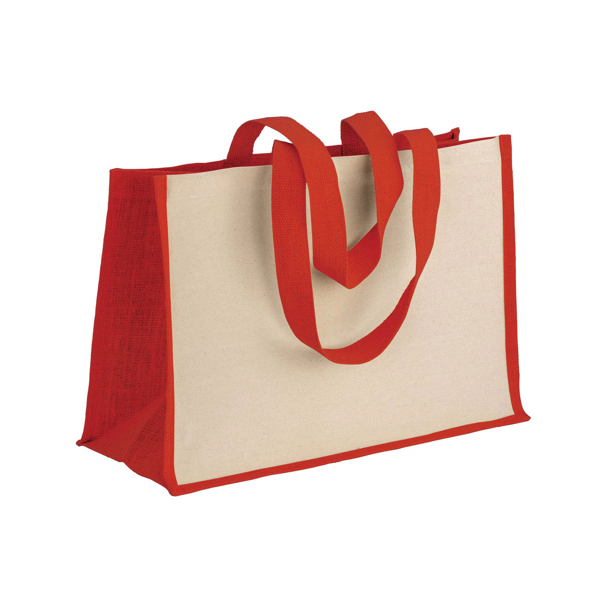 Immagine Shopper in cotone 280 g/m2 con soffietto dettagli in juta, manici lunghi