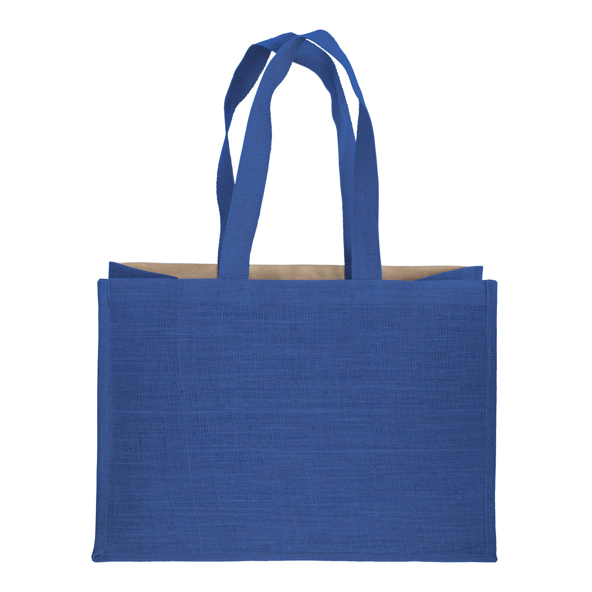 Immagine Shopper in cotone 280 g/m2 con soffietto dettagli in juta, manici lunghi