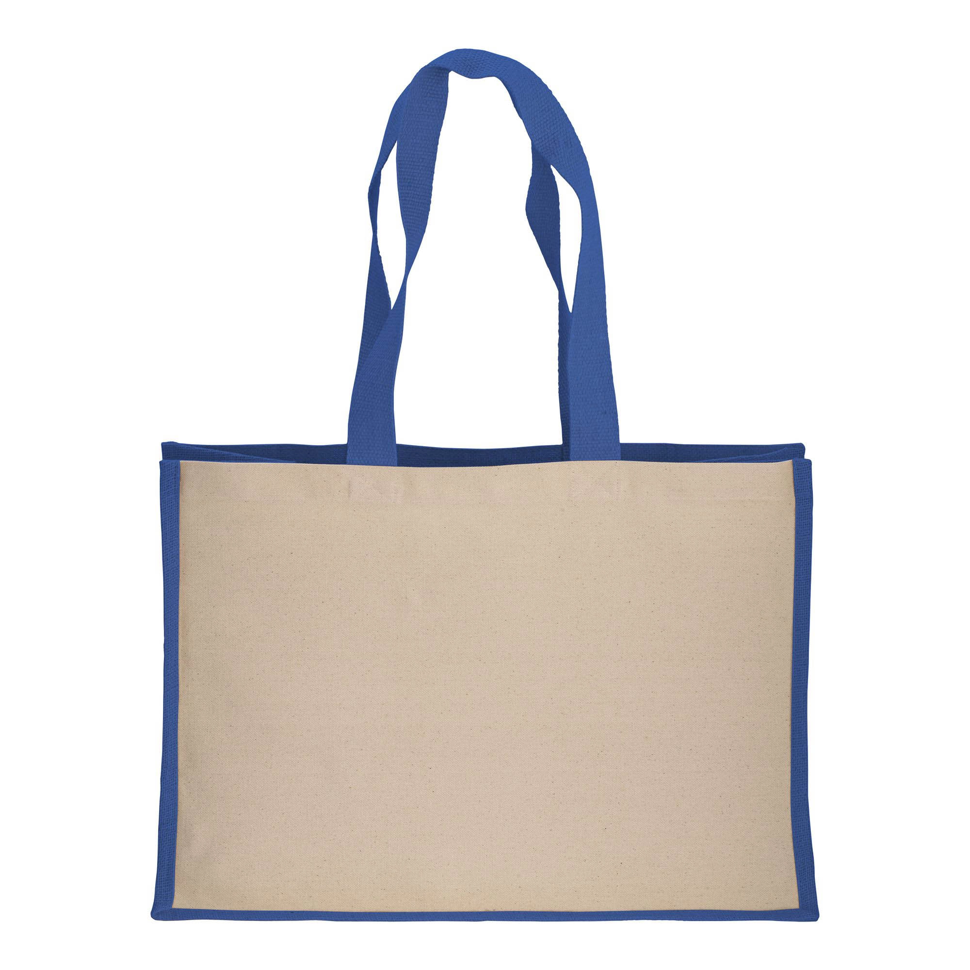 Immagine Shopper in cotone 280 g/m2 con soffietto dettagli in juta, manici lunghi