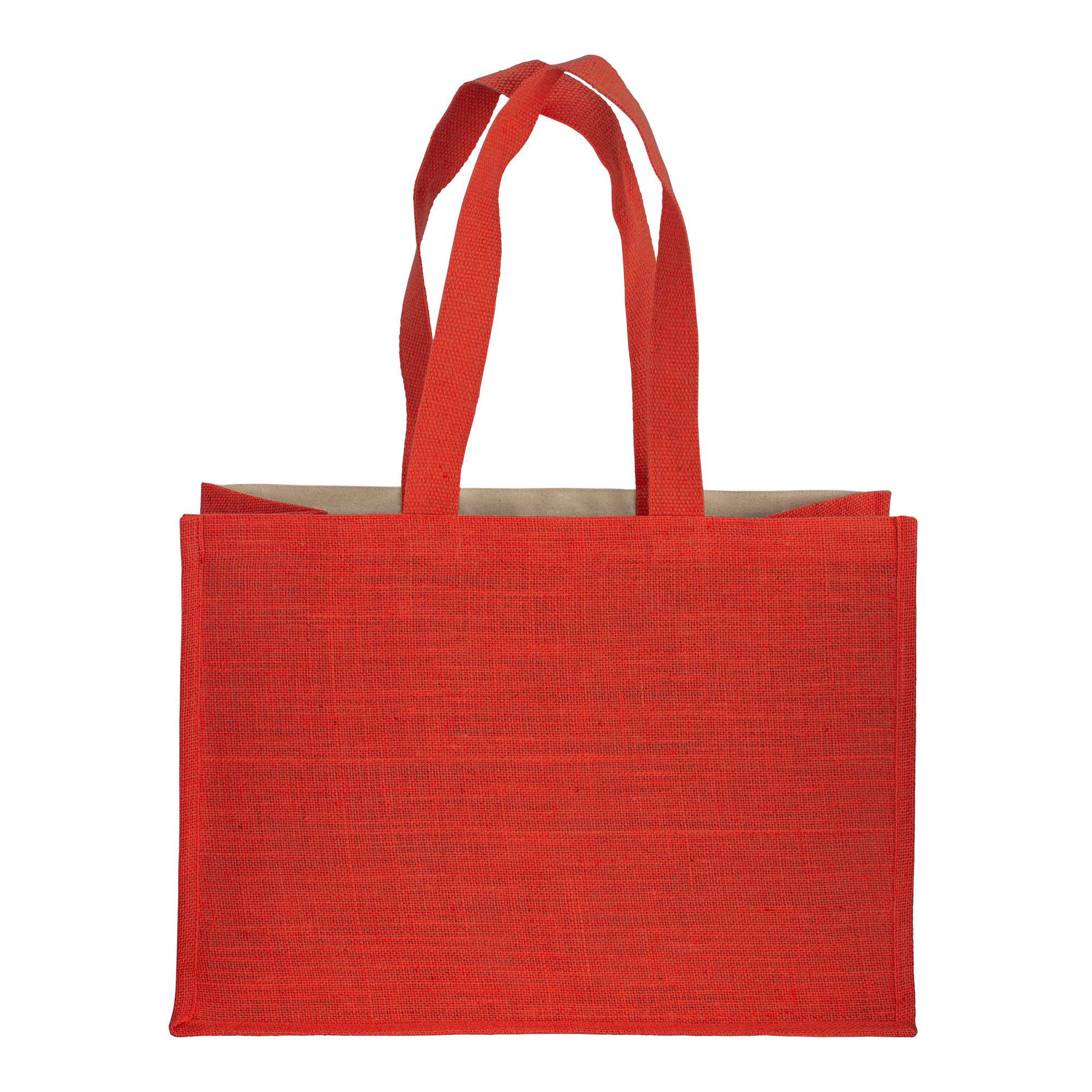 Immagine Shopper in cotone 280 g/m2 con soffietto dettagli in juta, manici lunghi