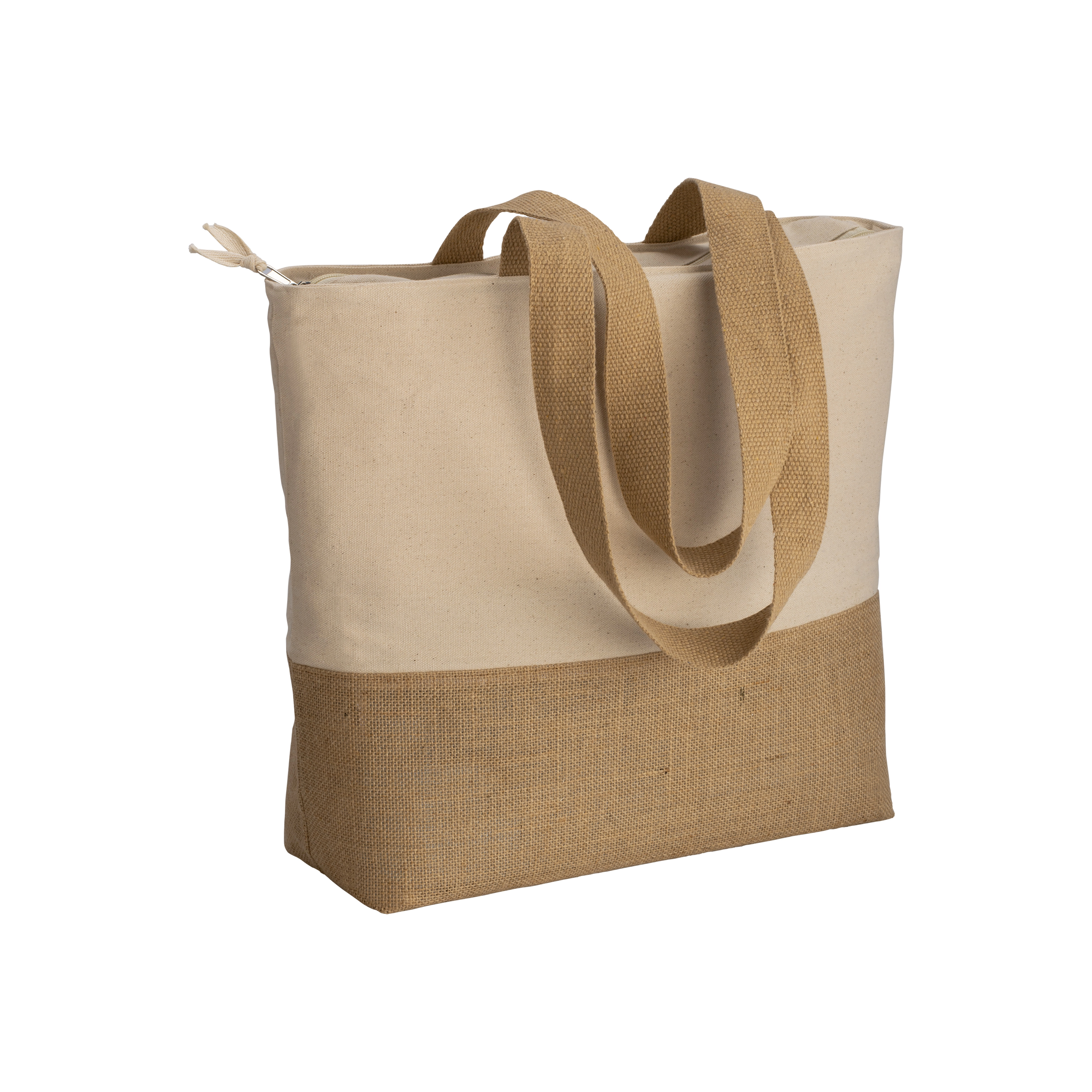 Immagine Shopper in cotone 280 g/m2 con soffietto, con base in juta, manici lunghi