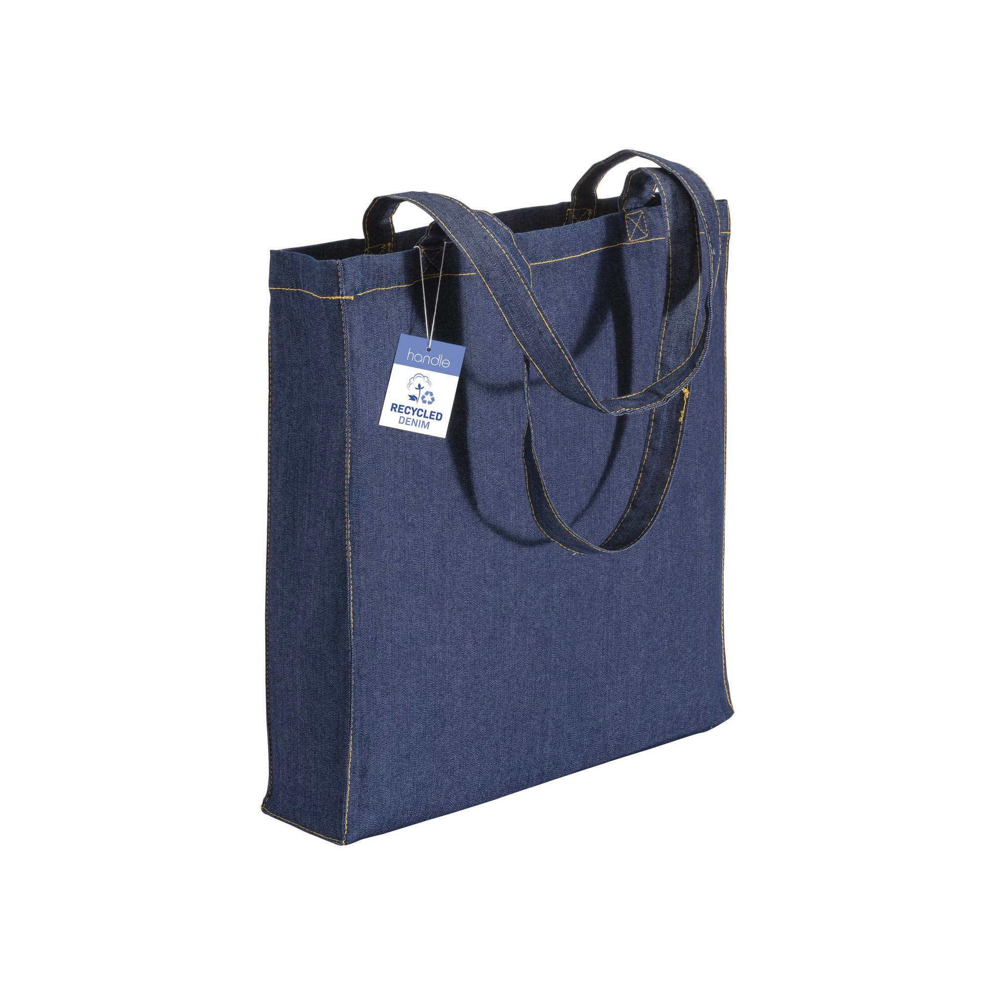 Immagine Shopper in cotone denim riciclato 180 gr/m2, manici lunghi e soffietto