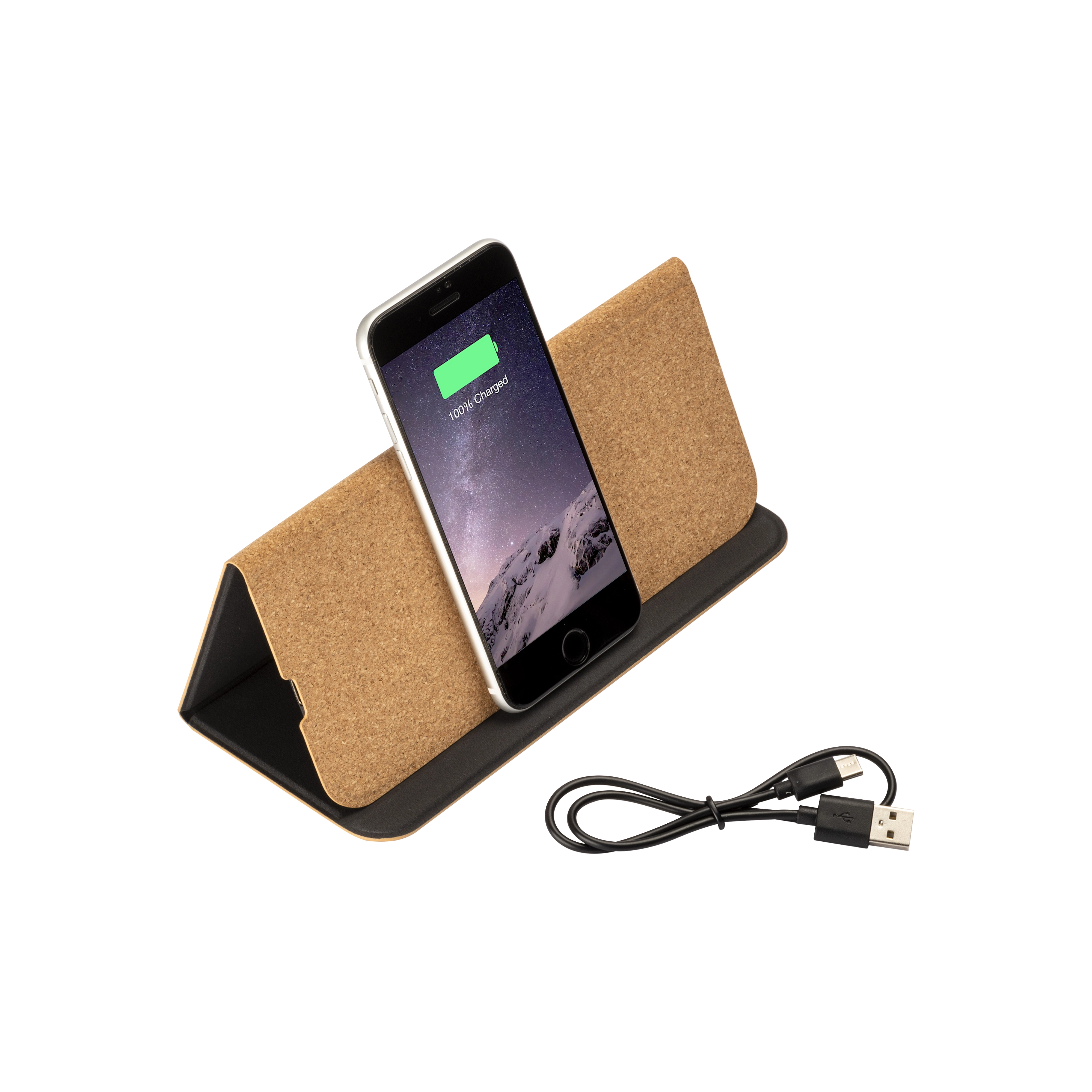 Immagine Mousepad e supporto per cellulare in sughero, con caricabatterie wireless