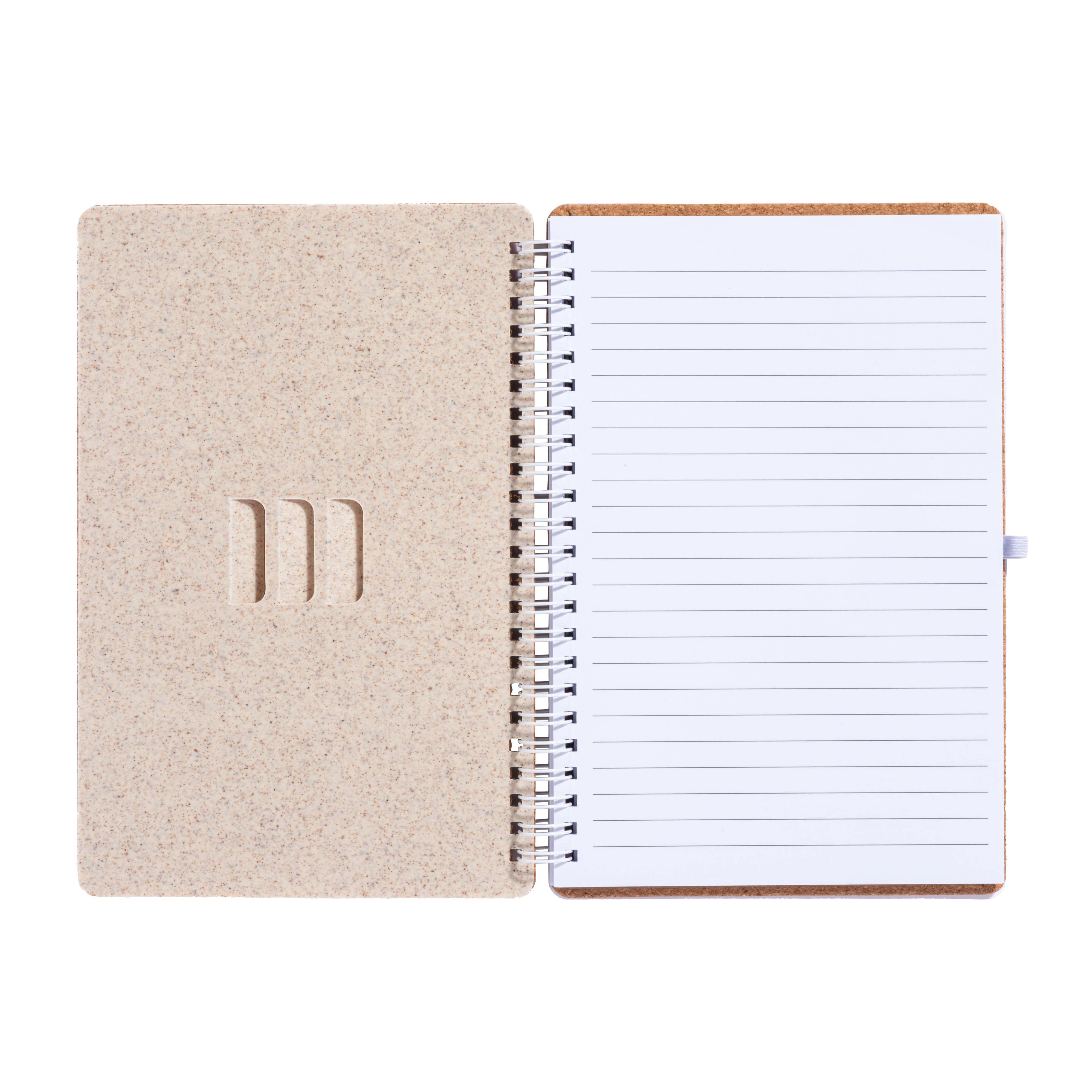 Immagine Quaderno ad anelli in sughero trasformabile in stand portacellulare.