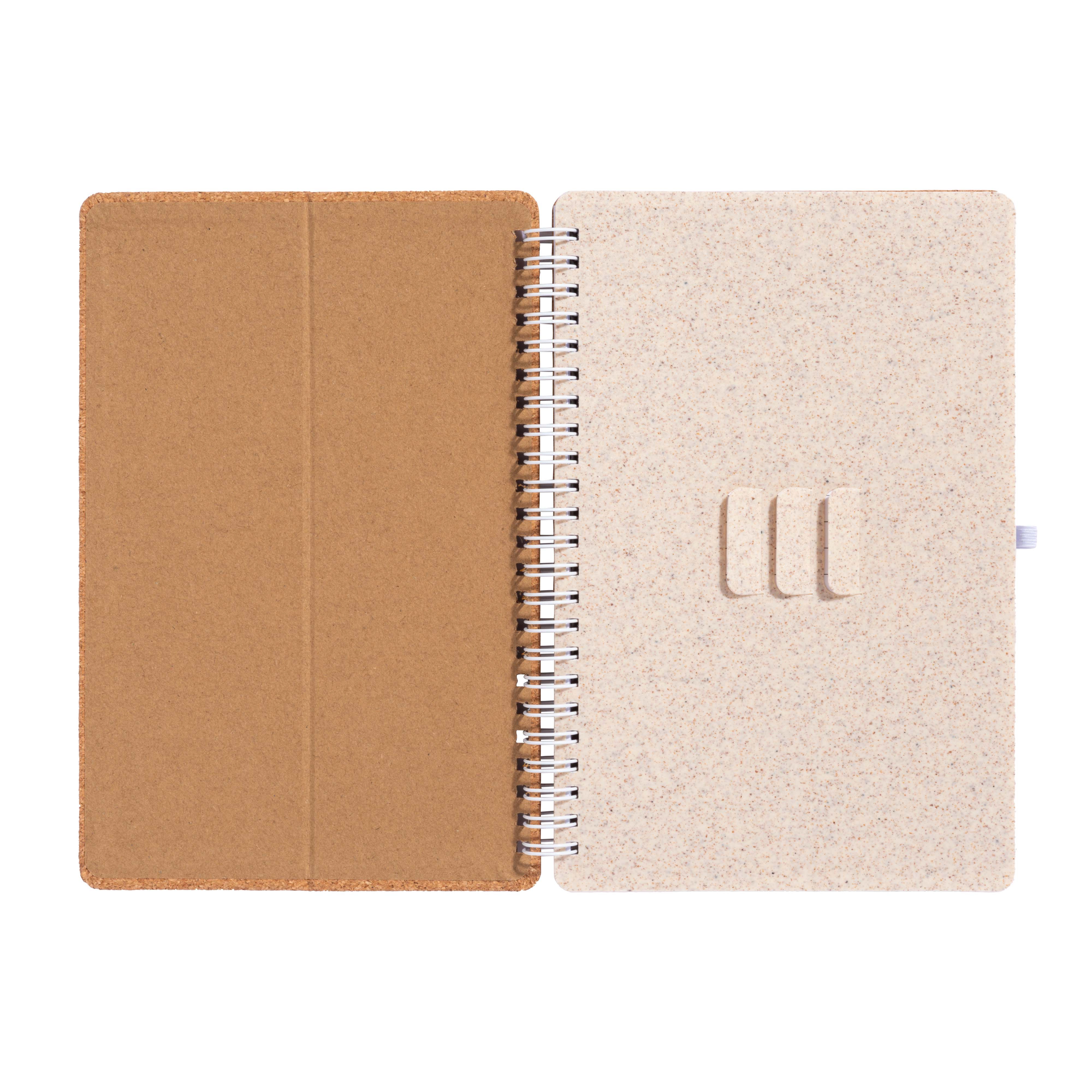 Immagine Quaderno ad anelli in sughero trasformabile in stand portacellulare.
