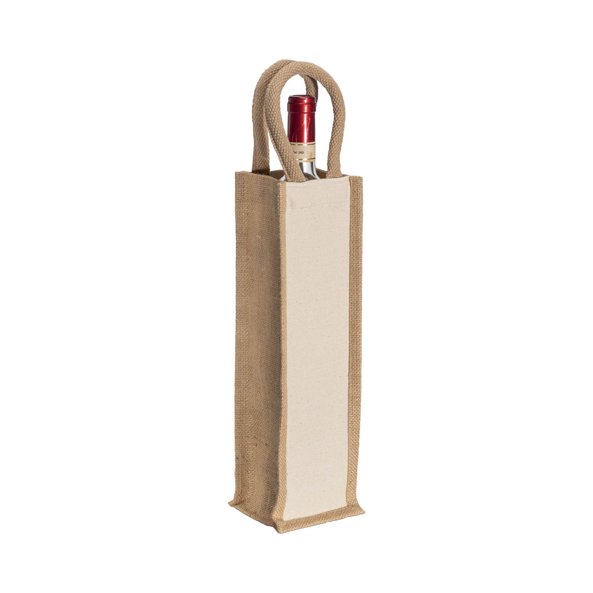 Immagine Borsa portabottiglia in juta e cotone da 280 gr/m2, con manici in corda