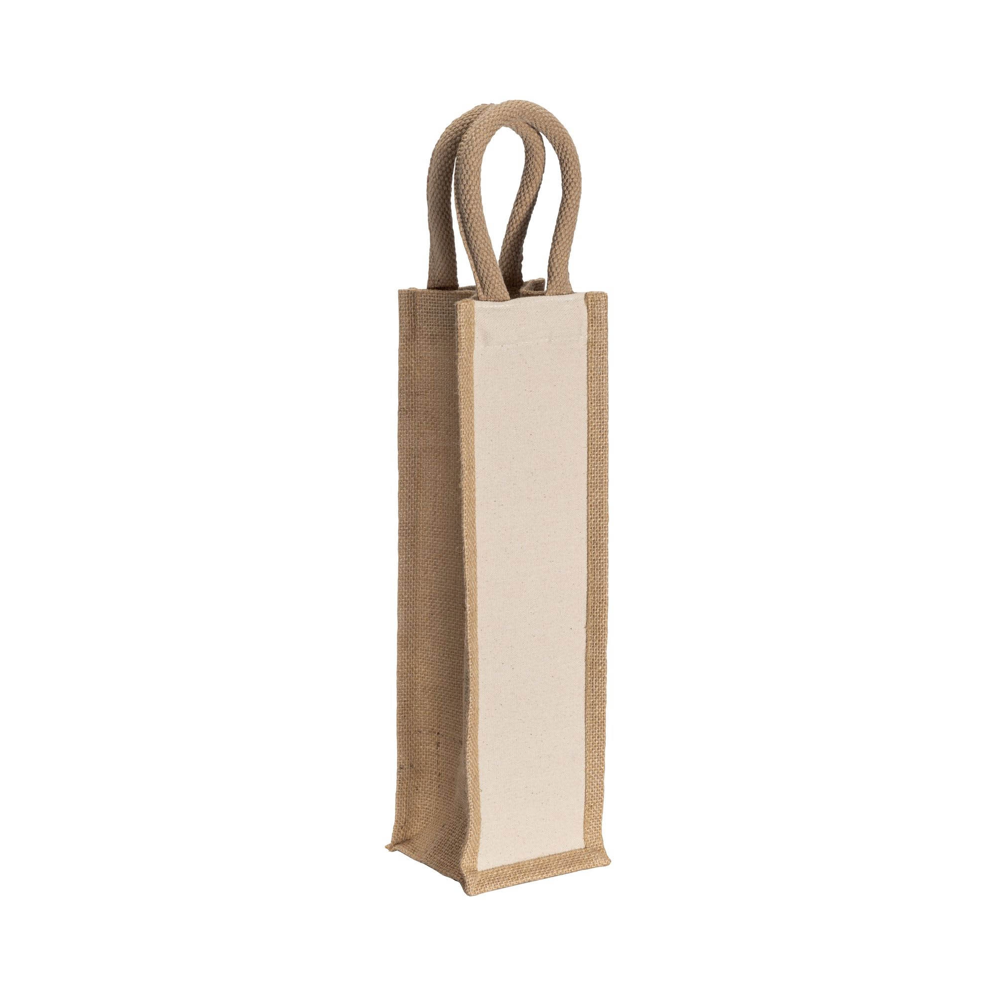 Immagine Borsa portabottiglia in juta e cotone da 280 gr/m2, con manici in corda